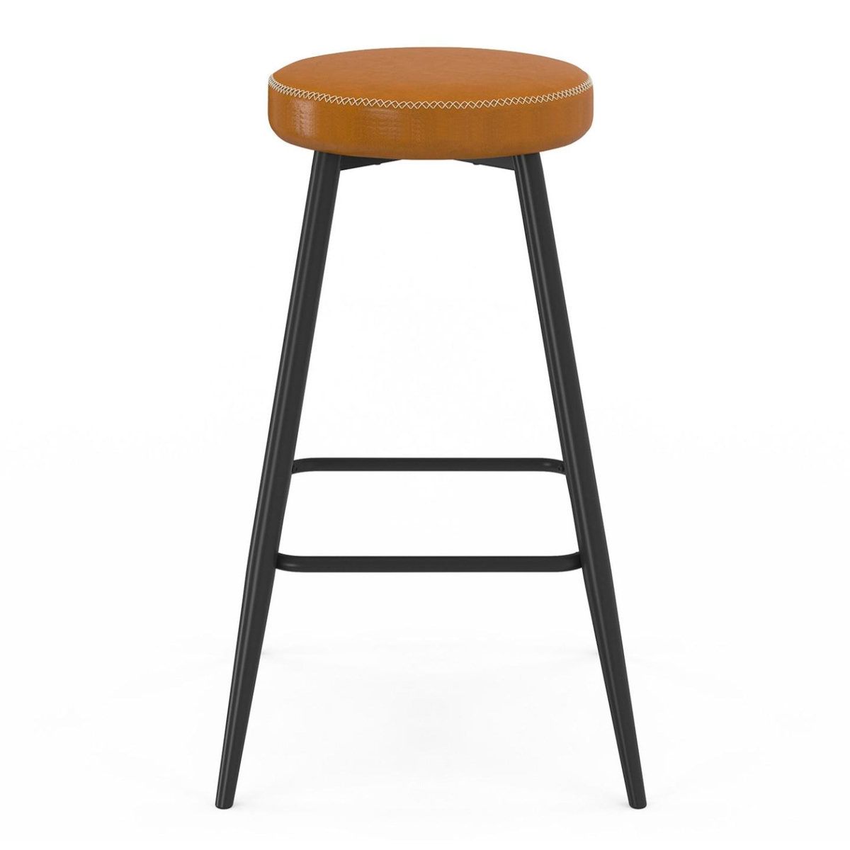 ID MARKET Lot de 2 tabourets de bar ISAURE marron avec coutures et pieds en métal noir