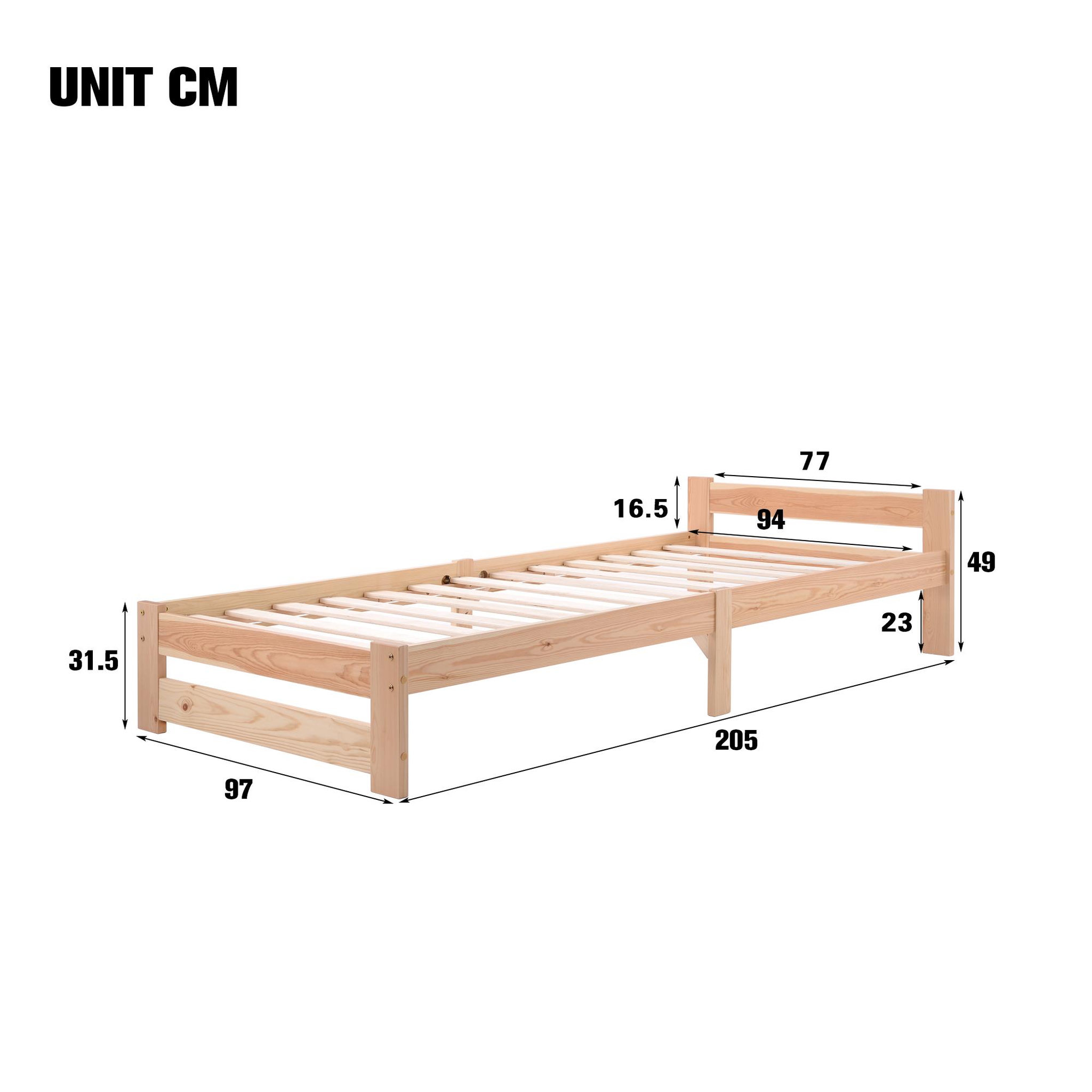 Voir la diapositive 3 : MERAX Lit simple 90x200cm bois coloris naturel