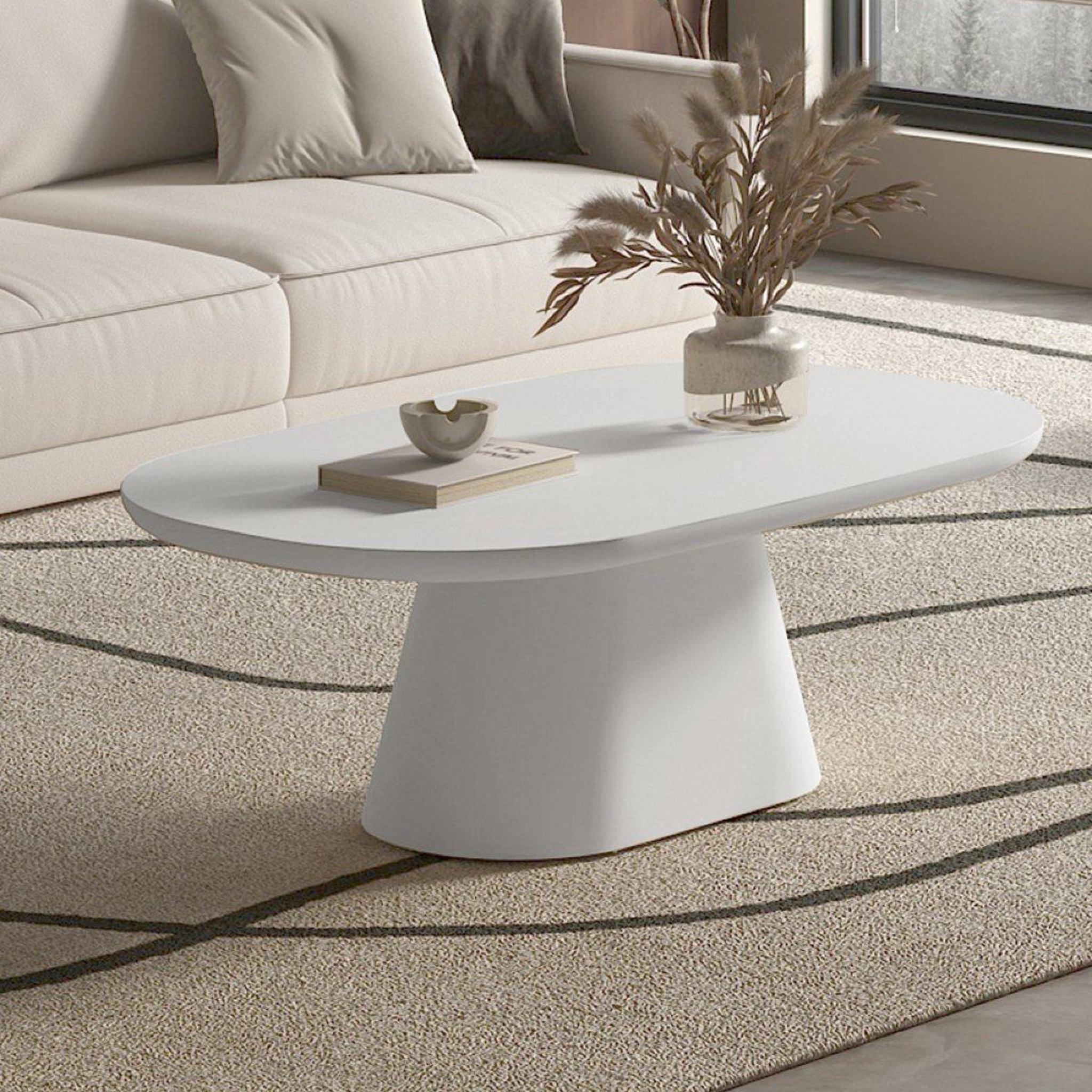 Voir la diapositive 2 : JLC KREATION Table de salon organique ovale en fibre de ciment 120cm rita