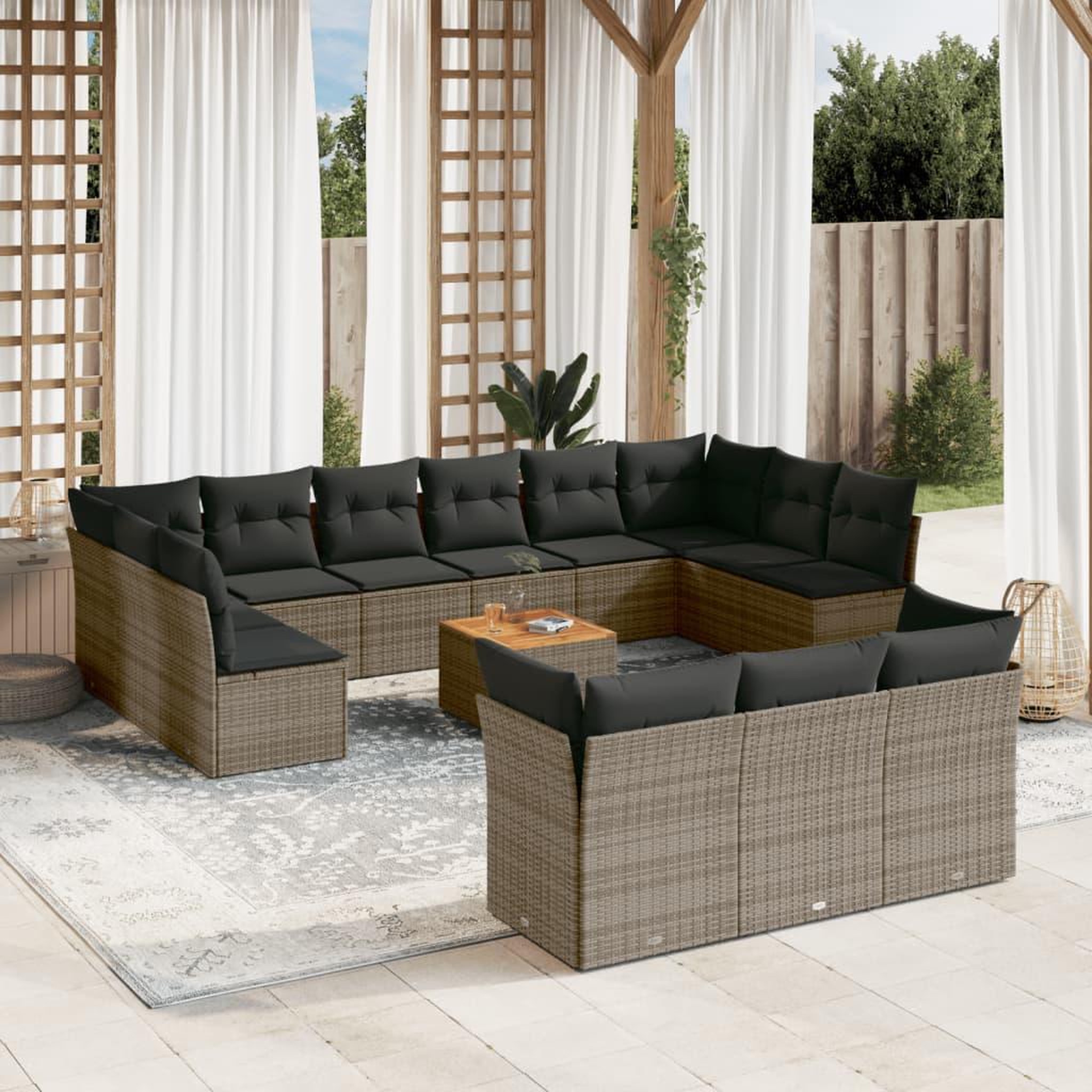 VIDAXL Salon de jardin avec coussins 14 pcs gris resine tressee