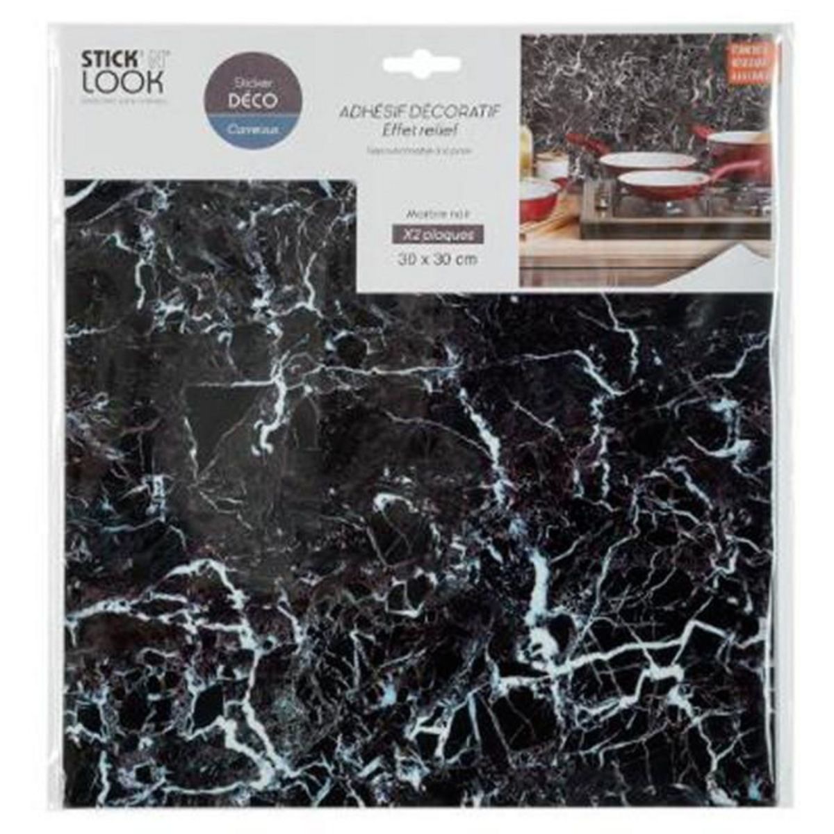 Stick'n Look Lot de 2 Stickers Effet Marbre  Plaque  30x30cm Noir