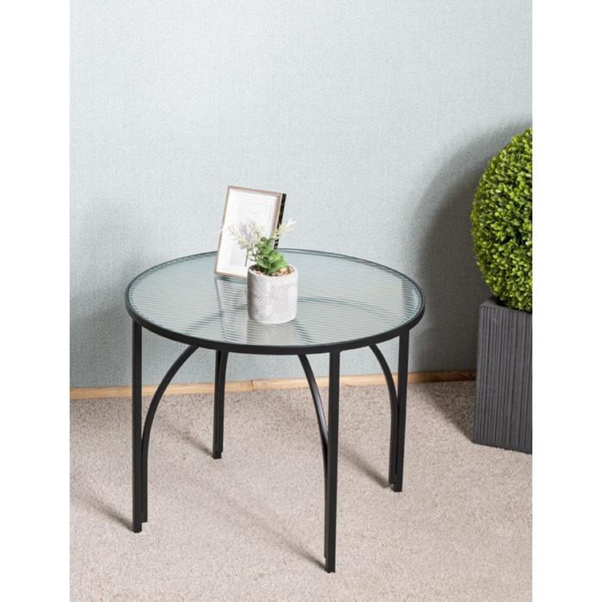 Paris Prix Table d'Appoint Ronde Design  Ondulé  50cm Noir