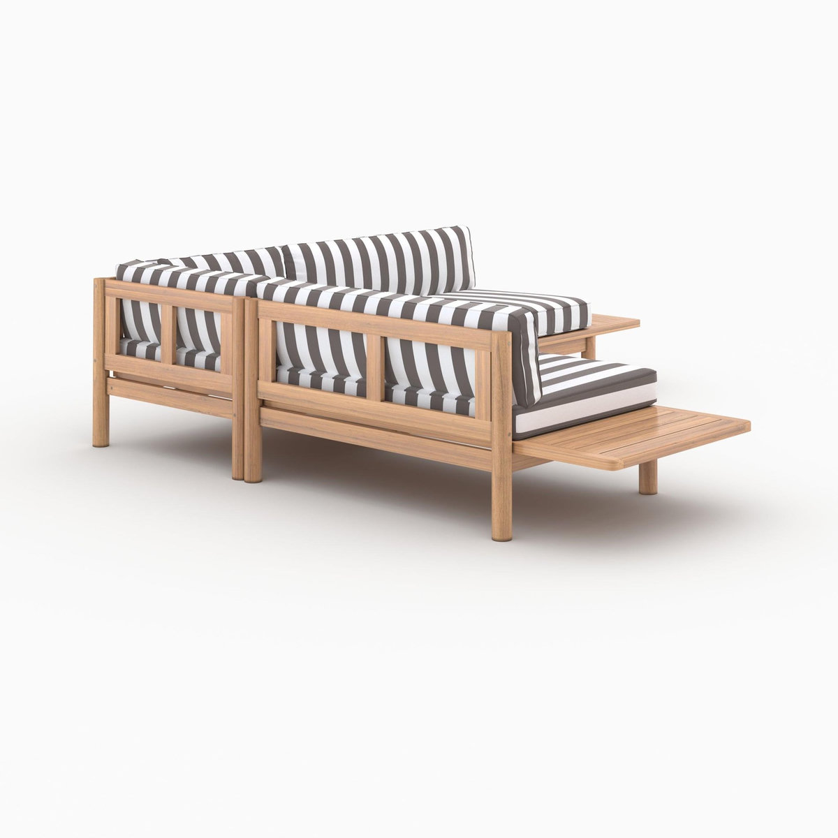 Rendez vous déco Canapé d'angle de jardin, teck massif et coussins rayés gris 4 places-Nadila