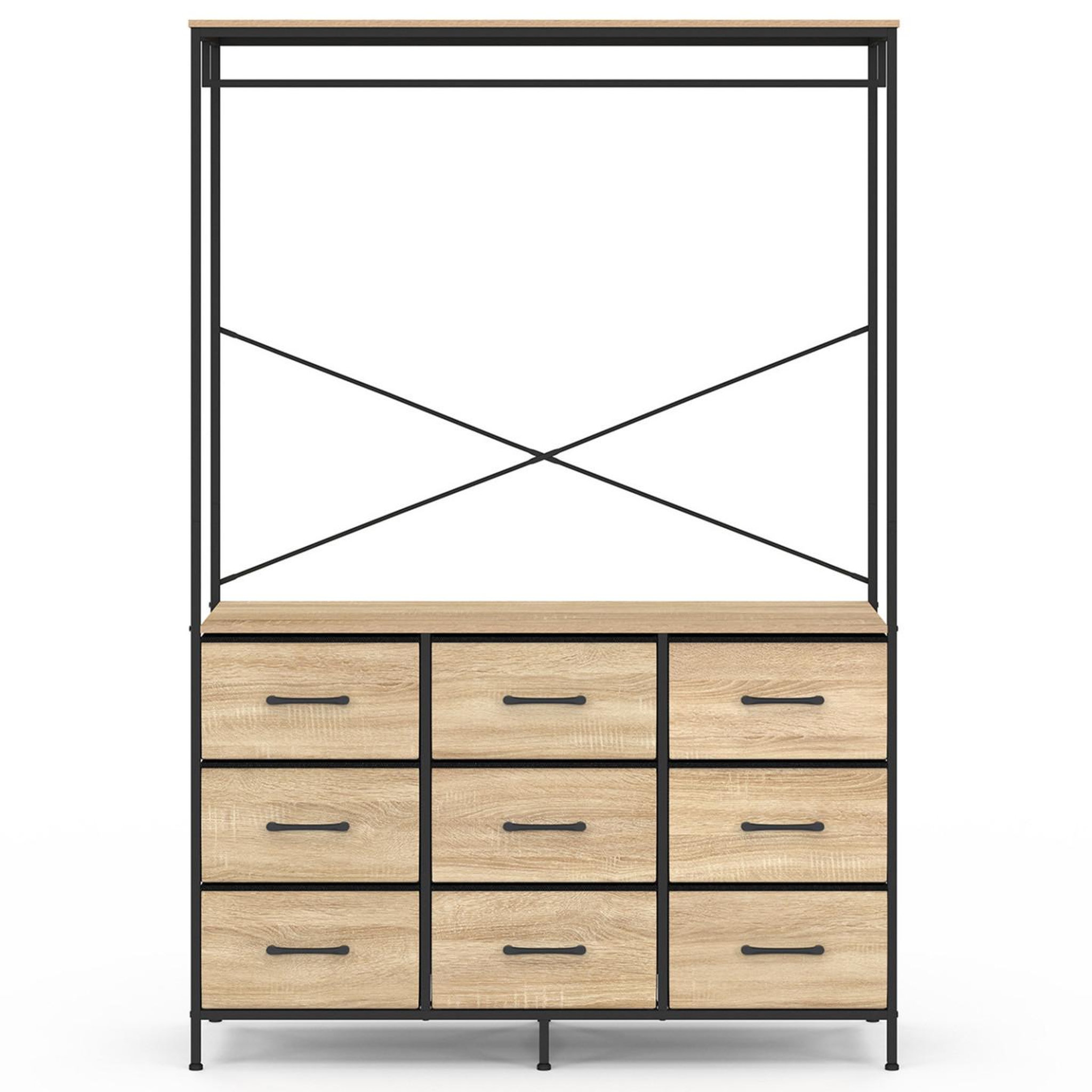 Voir la diapositive 3 : ID MARKET Dressing penderie l. 113 cm utah avec 9 bacs en tissu bois et noir