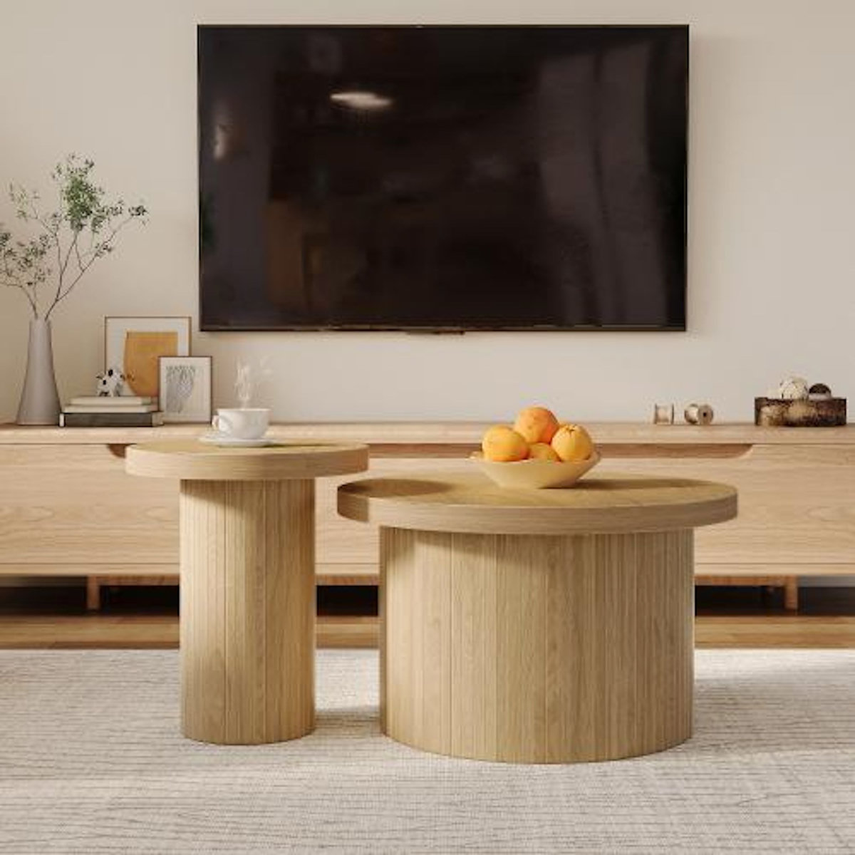 MERAX Table basse gigogne ronde naturel - 66x66 cm mdf