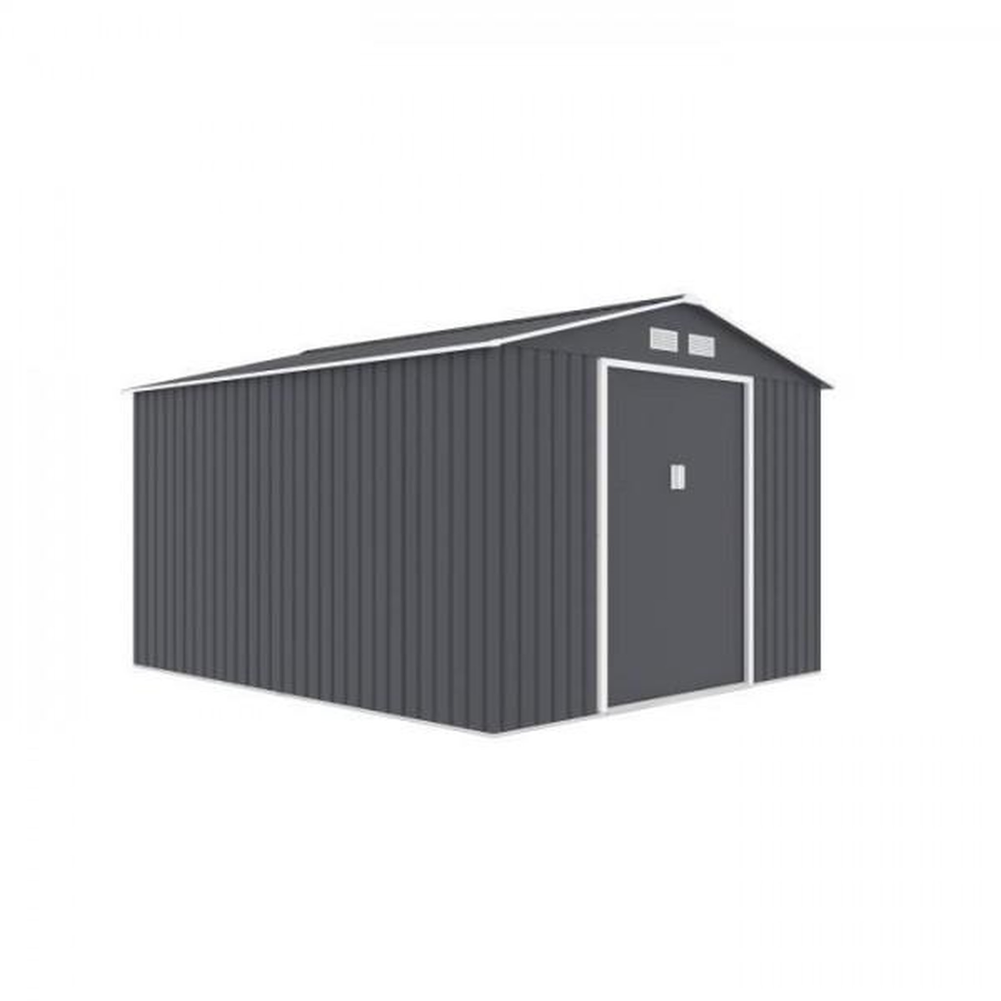 Voir la diapositive 4 : MARKET24 URANUS Abri de jardin en métal 8,84 m² - 277 x 319 x 202 cm - Kit d'ancrage inclus, 2 portes coulissantes - Gris