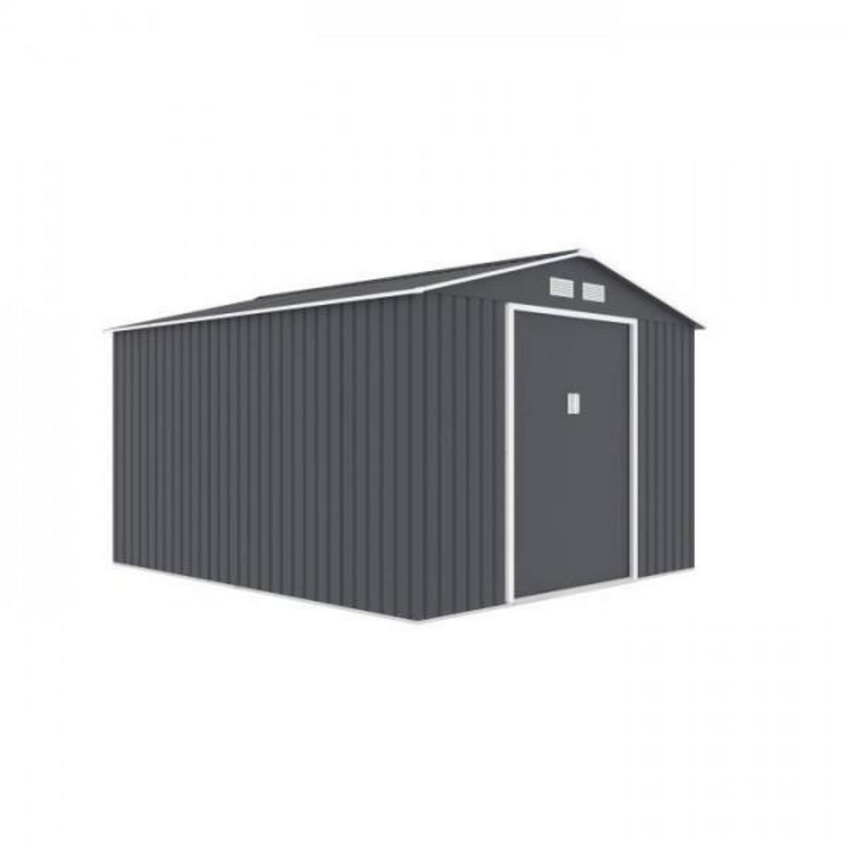 MARKET24 URANUS Abri de jardin en métal 8,84 m² - 277 x 319 x 202 cm - Kit d'ancrage inclus, 2 portes coulissantes - Gris