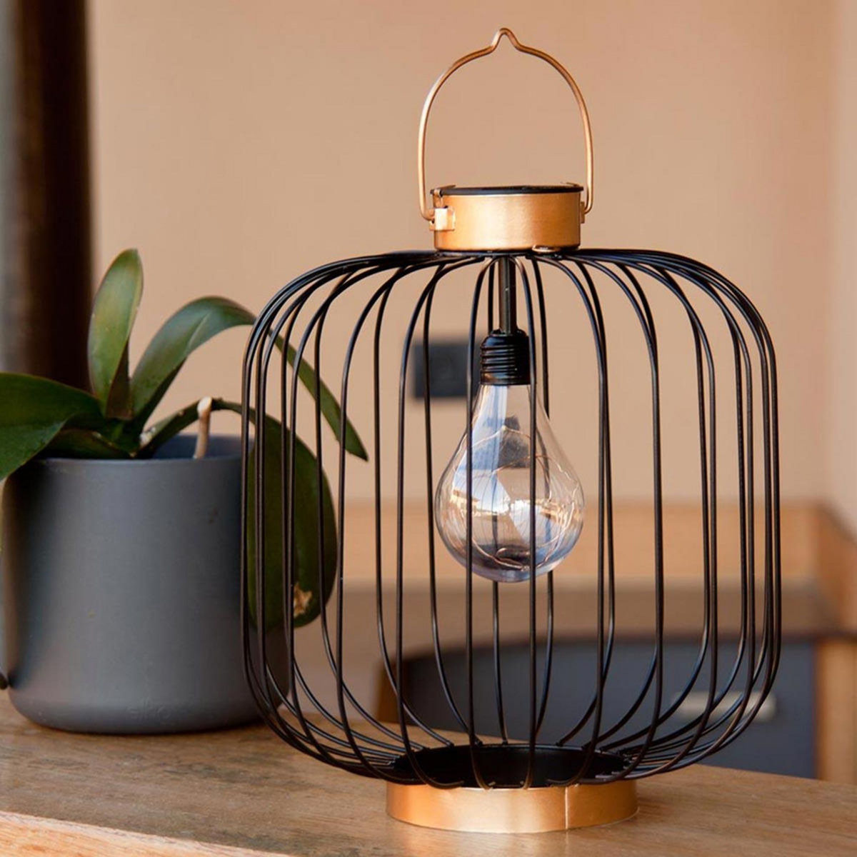 Lumisky Lanterne solaire cage COCO Noir Metal H35cm