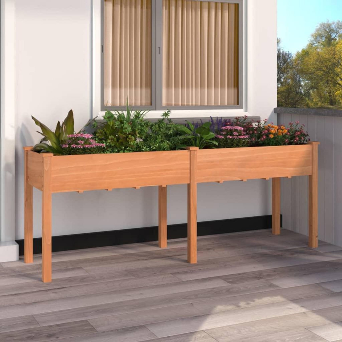 VIDAXL Jardiniere avec doublure marron 203x53x76 cm bois massif sapin