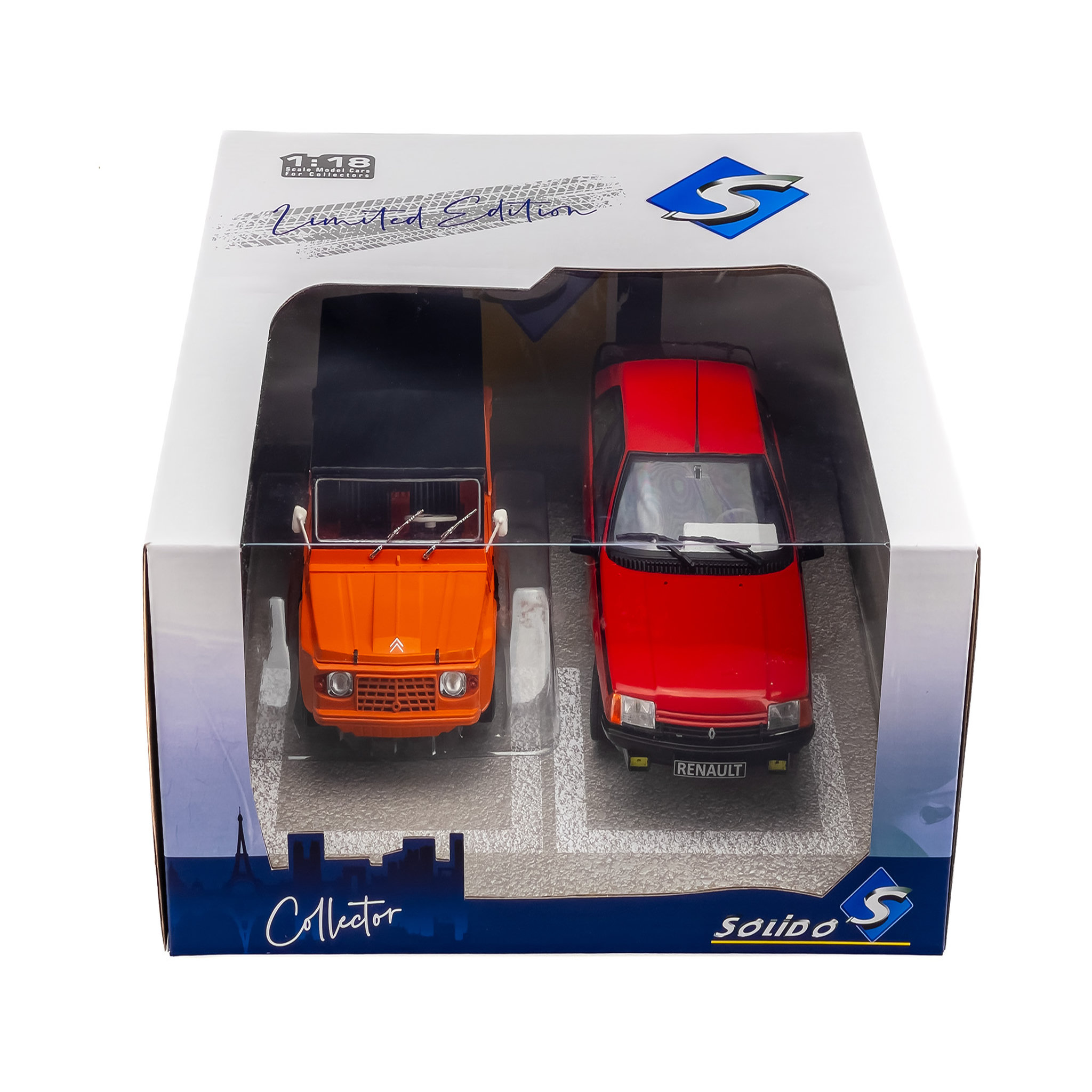 Voir la diapositive 4 : SOLIDO Pack Véhicules 1/18 Citroën Mehari Orange et Renault Fuego Turbo Rouge