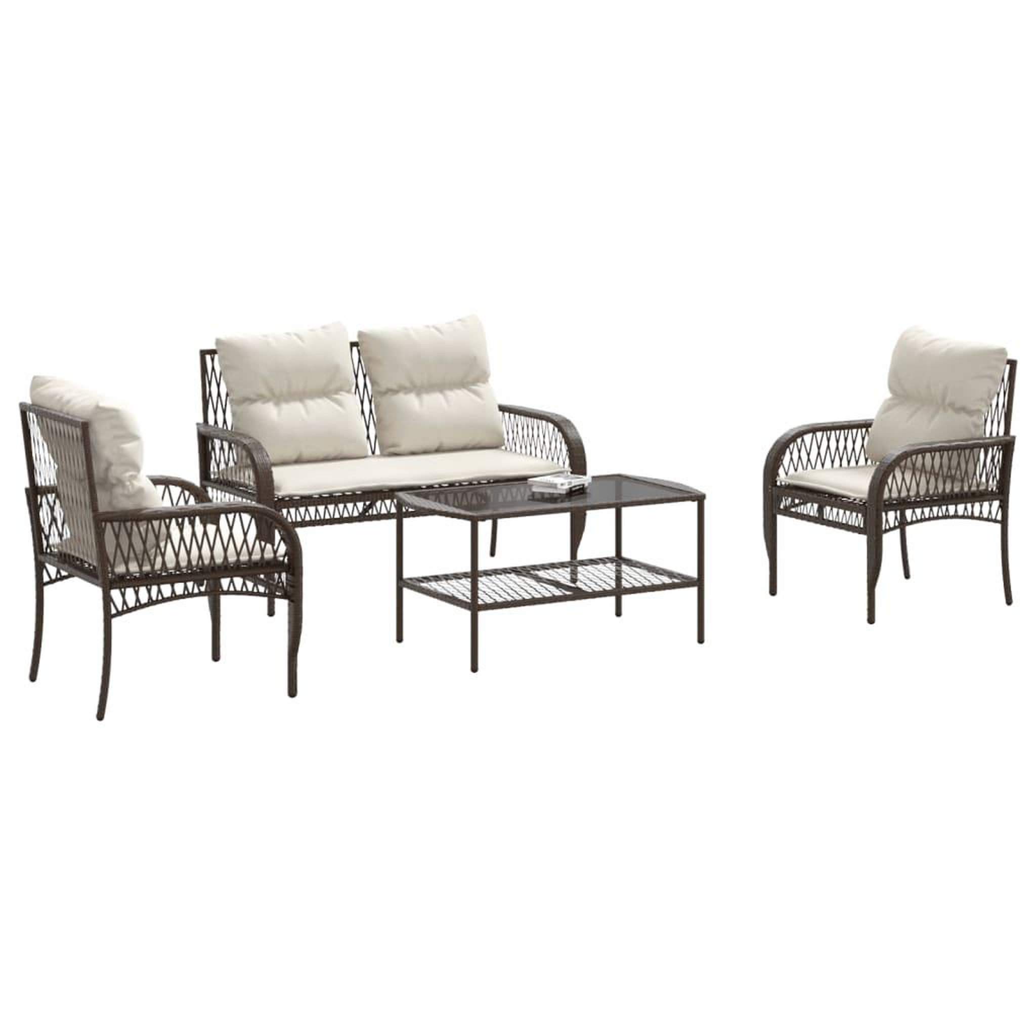 Voir la diapositive 3 : VIDAXL Salon de jardin 4 pcs avec coussins marron resine tressee