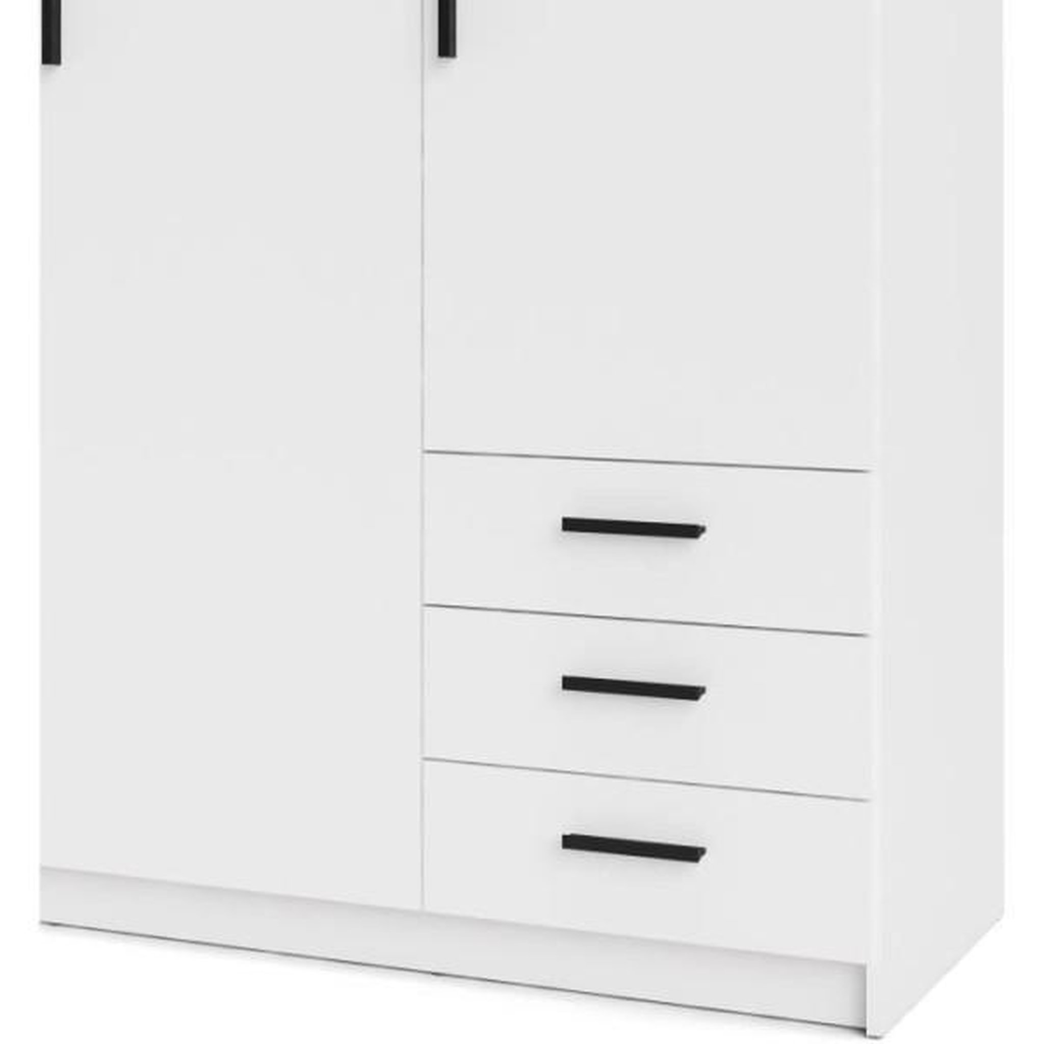 Voir la diapositive 5 : TVILUM Armoire VEGA - Décor Blanc mat - 3 portes + 3 tiroirs - L 147 x P 49,6 x H 200,4 cm