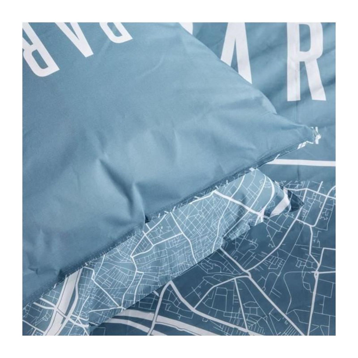 Today Parure de lit - TODAY - JAVA - 2 personnes - 240x220 cm - Coton - Imprimé Paris - Bleu