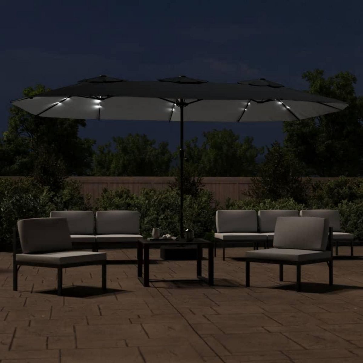 VIDAXL Parasol de jardin a double tete avec LED noir 449x245 cm
