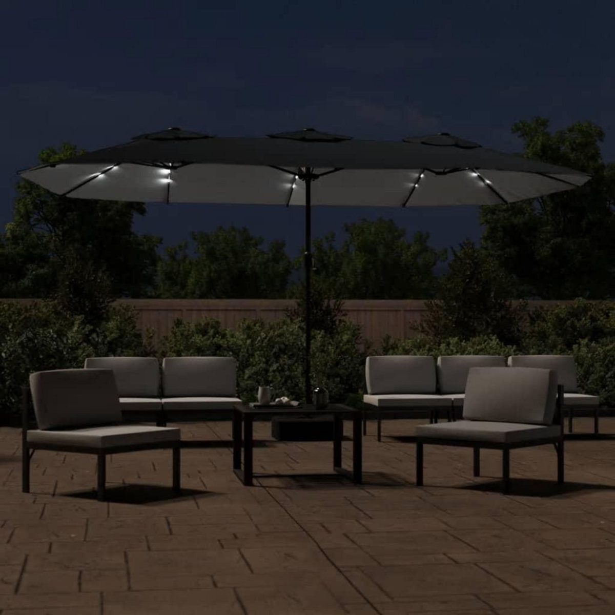 VIDAXL Parasol de jardin a double tete avec LED noir 449x245 cm