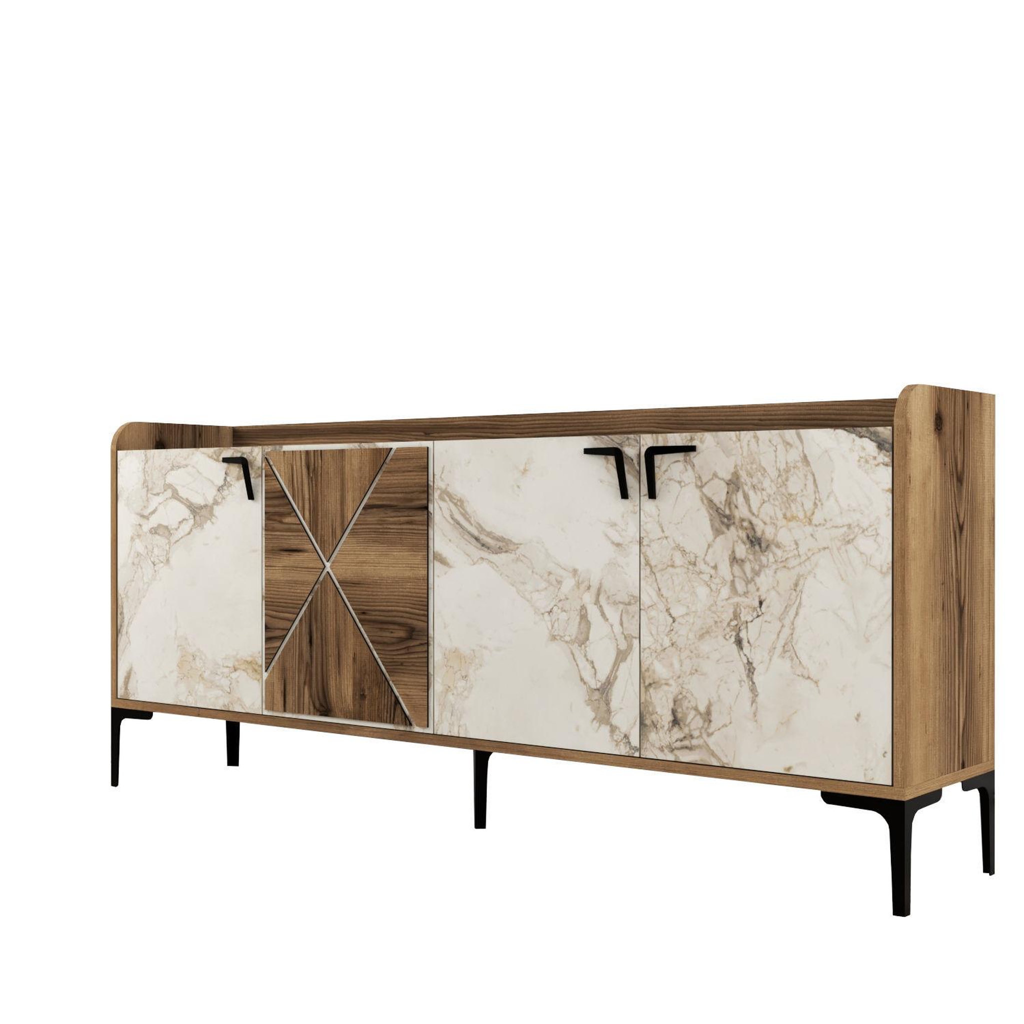 Habitat et Jardin Buffet en bois  venedik  - 180 x 35 x 78 cm - blanc marbré
