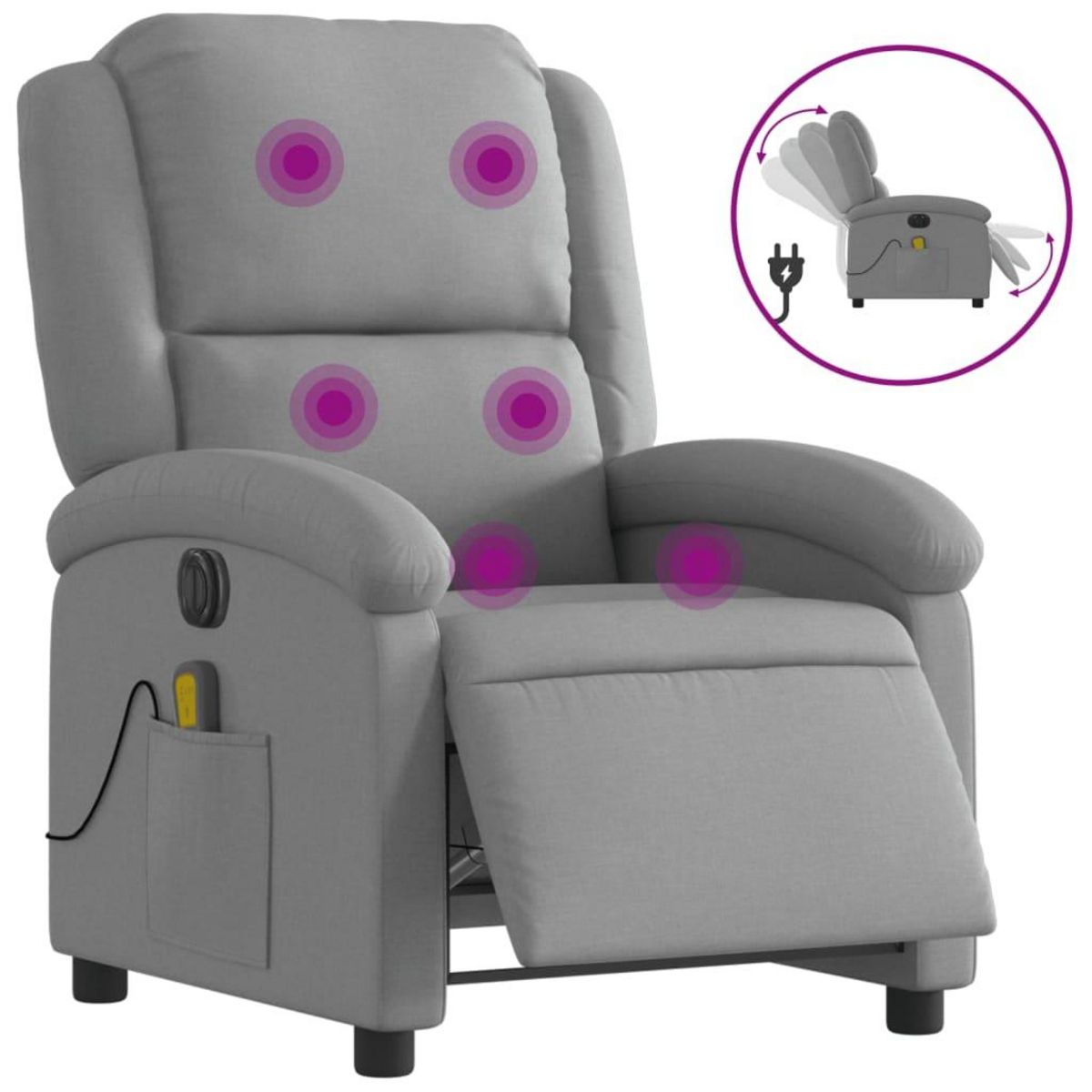 VIDAXL Fauteuil de massage inclinable electrique gris clair tissu