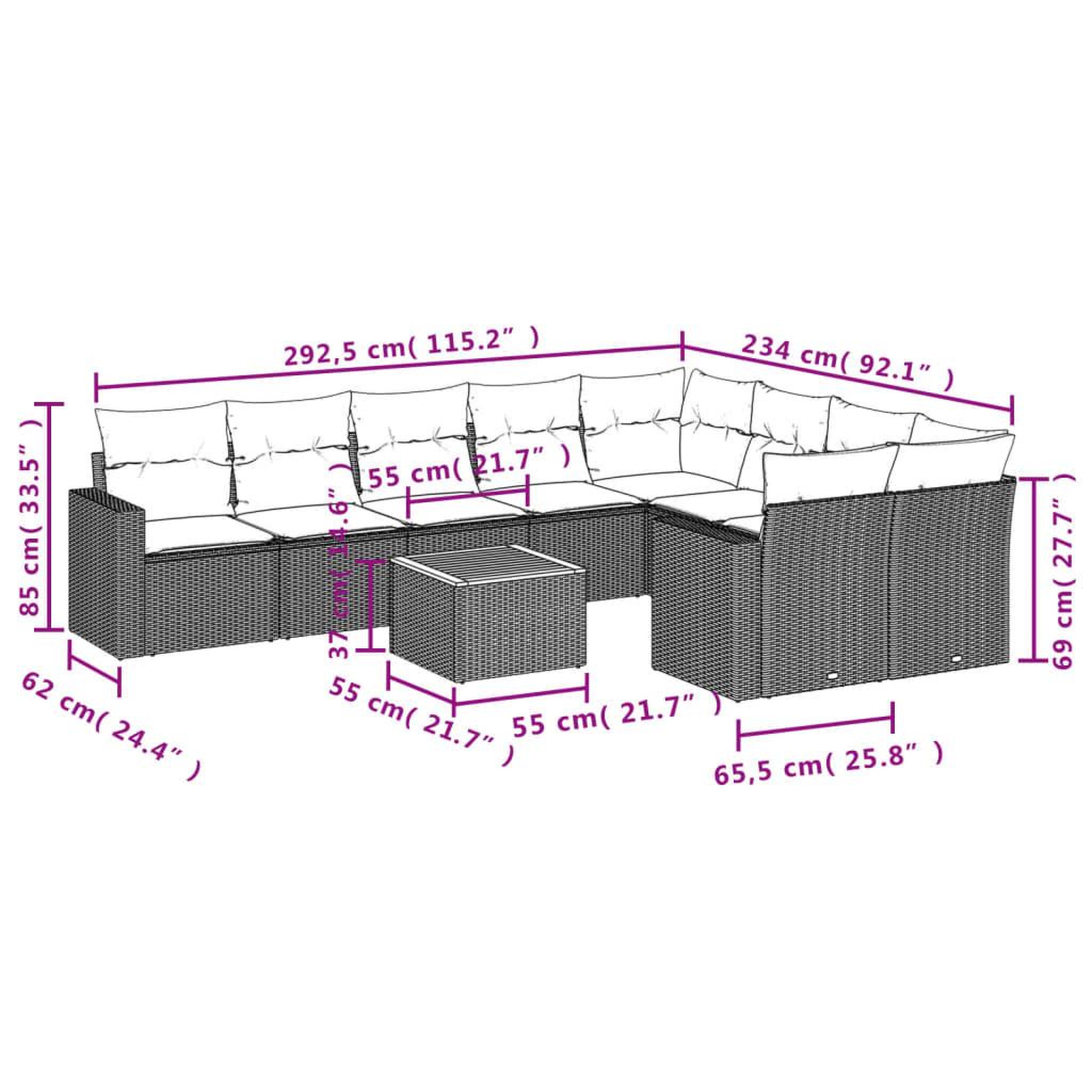 Voir la diapositive 6 : VIDAXL Salon de jardin avec coussins 10 pcs gris resine tressee