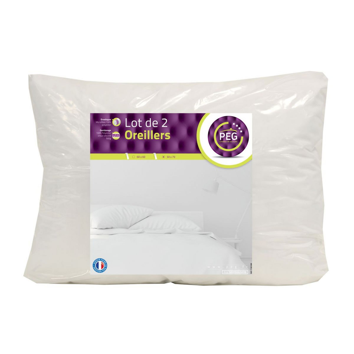 PEG Lot de 2 oreillers en microfibre 500 g/m²