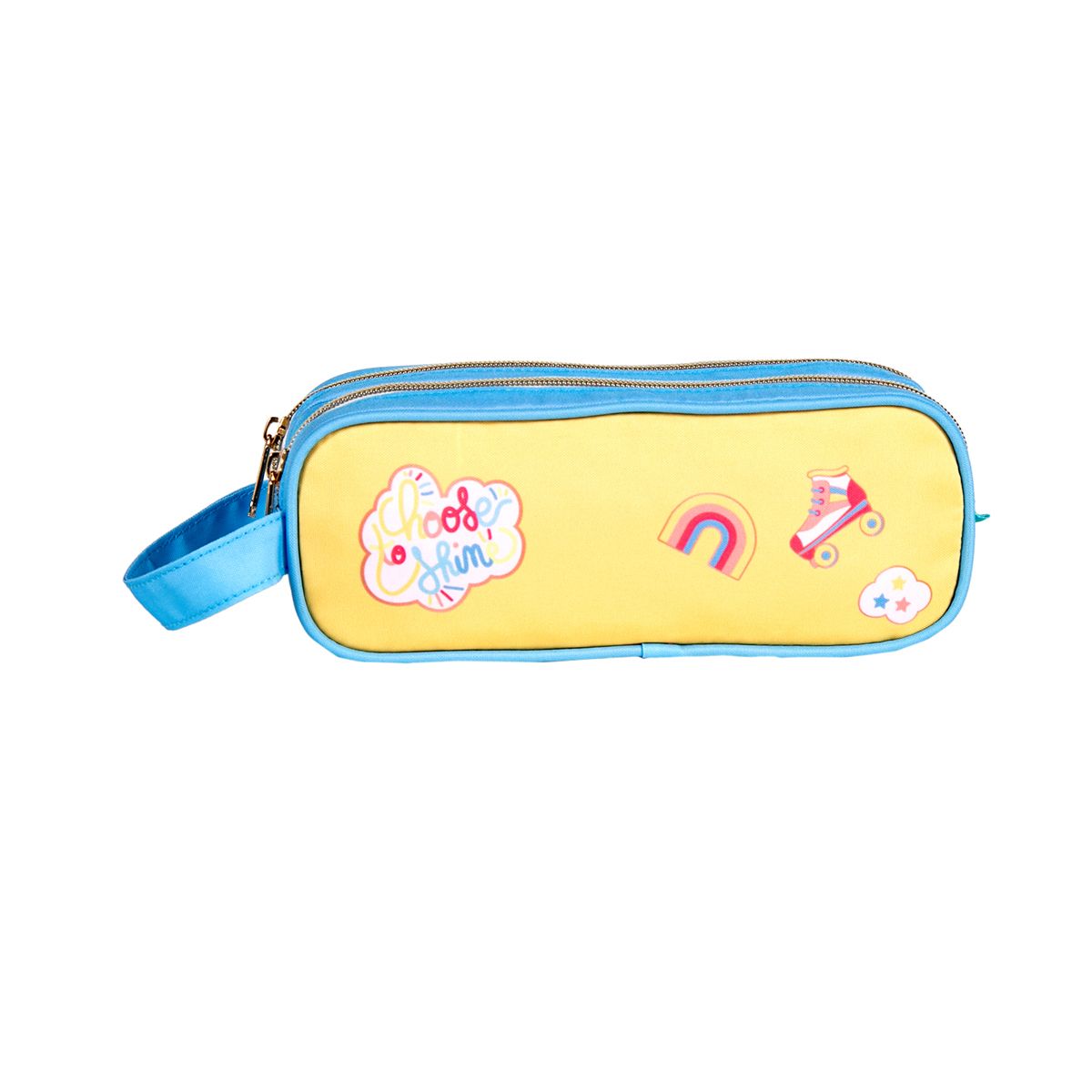 AUCHAN Trousse 2 compartiments bleu et jaune RAINBOW ROLL