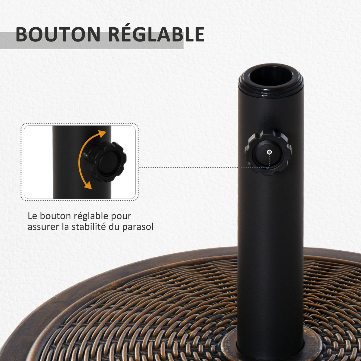 OUTSUNNY Pied de parasol rond base de lestage Ø 48 x 34 cm résine imitation rotin poids net 14 Kg noir bronze