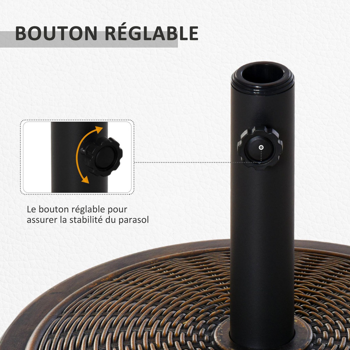 OUTSUNNY Pied de parasol rond base de lestage Ø 48 x 34 cm résine imitation rotin poids net 14 Kg noir bronze