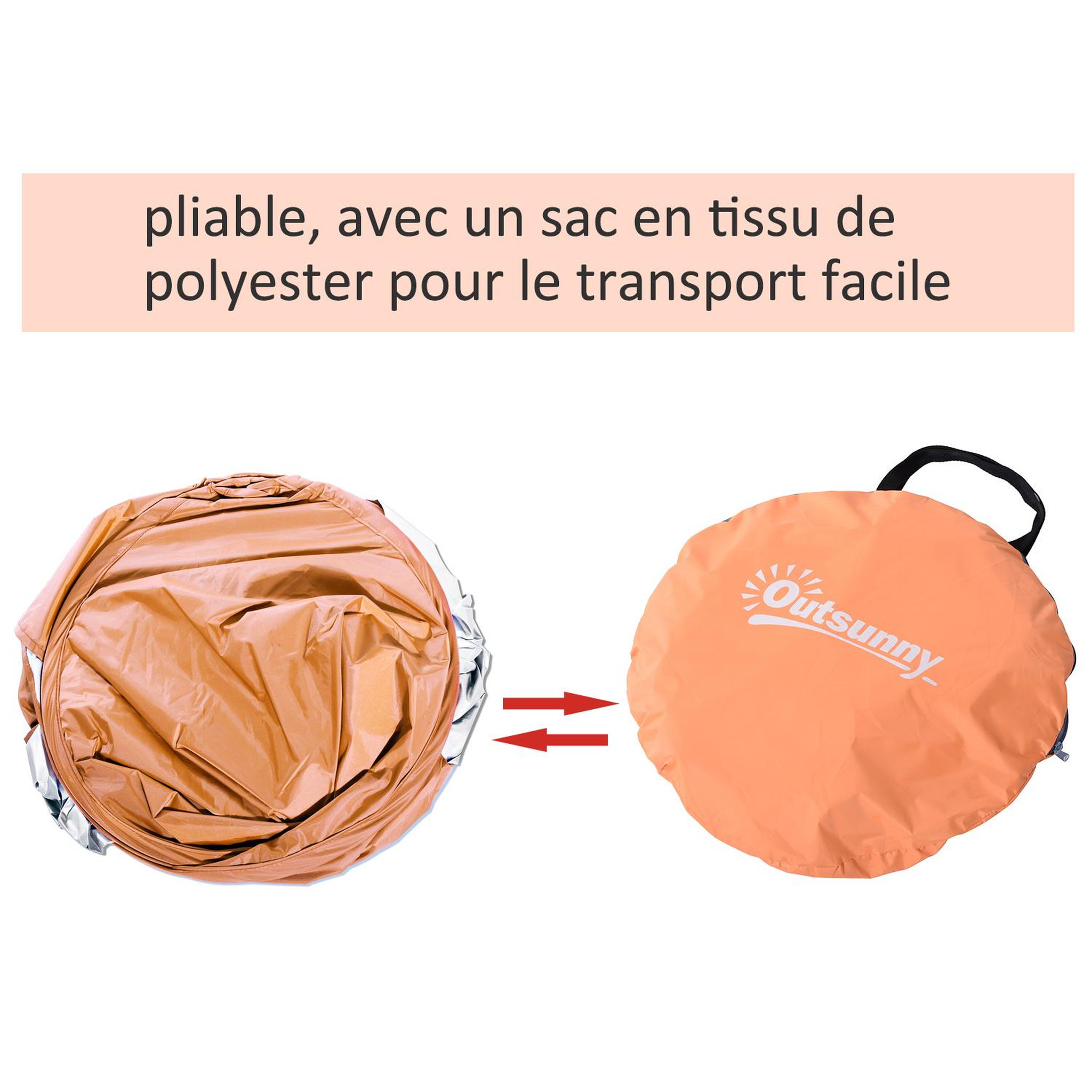 Voir la diapositive 5 : OUTSUNNY Abri de plage tente de plage pliable pop-up automatique instantané protection uv fenêtre arrière grand tapis de sol orange