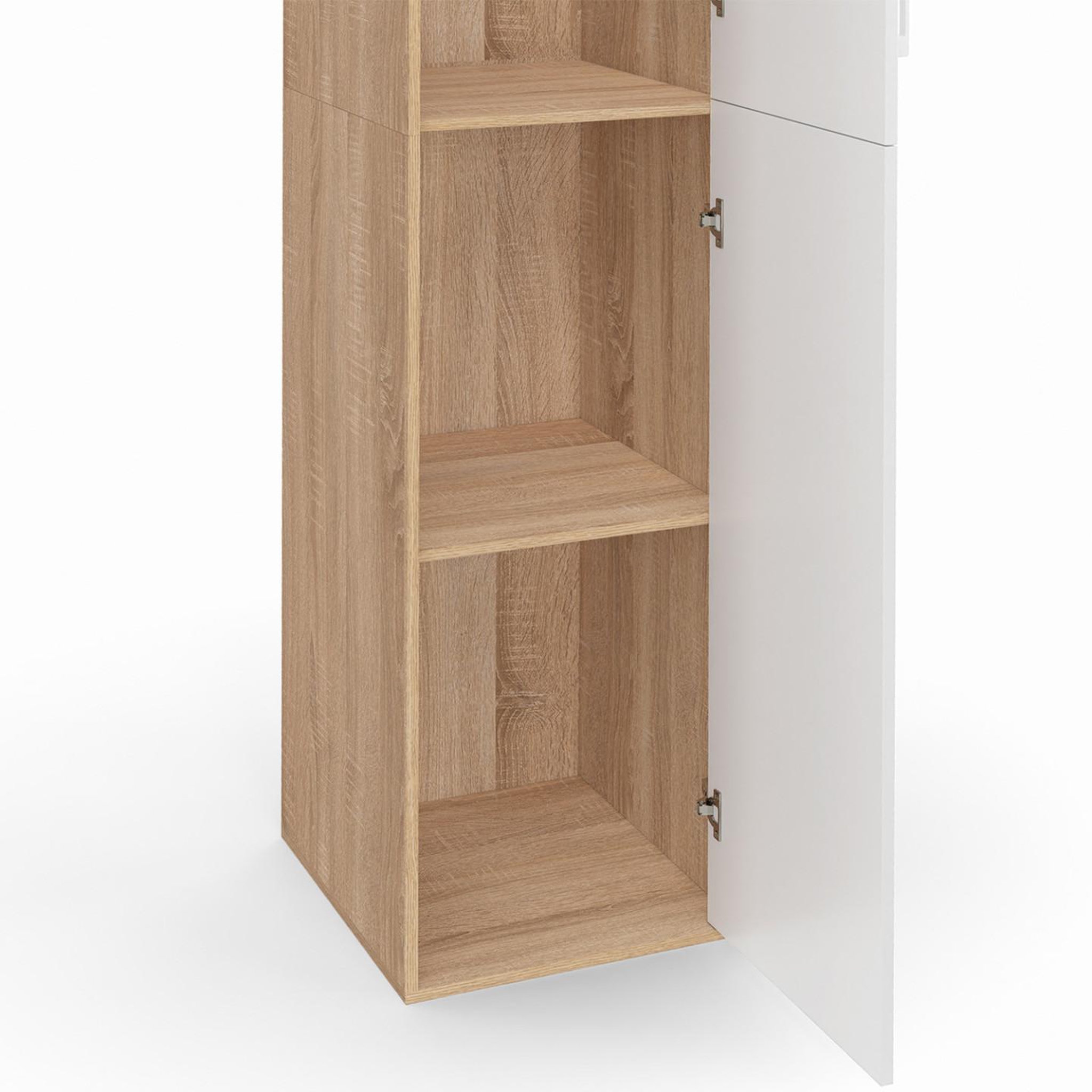 Voir la diapositive 6 : ID MARKET Armoire de bureau 180 cm multifonction sylvia blanc et bois 1 porte 3 étagères