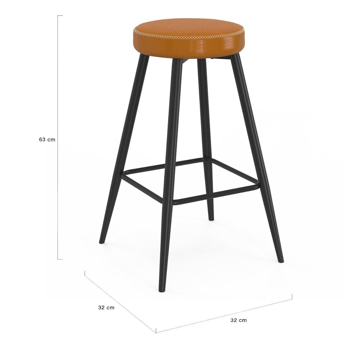 ID MARKET Lot de 2 tabourets de bar ISAURE avec assise effet cuir marron et pieds en métal noir