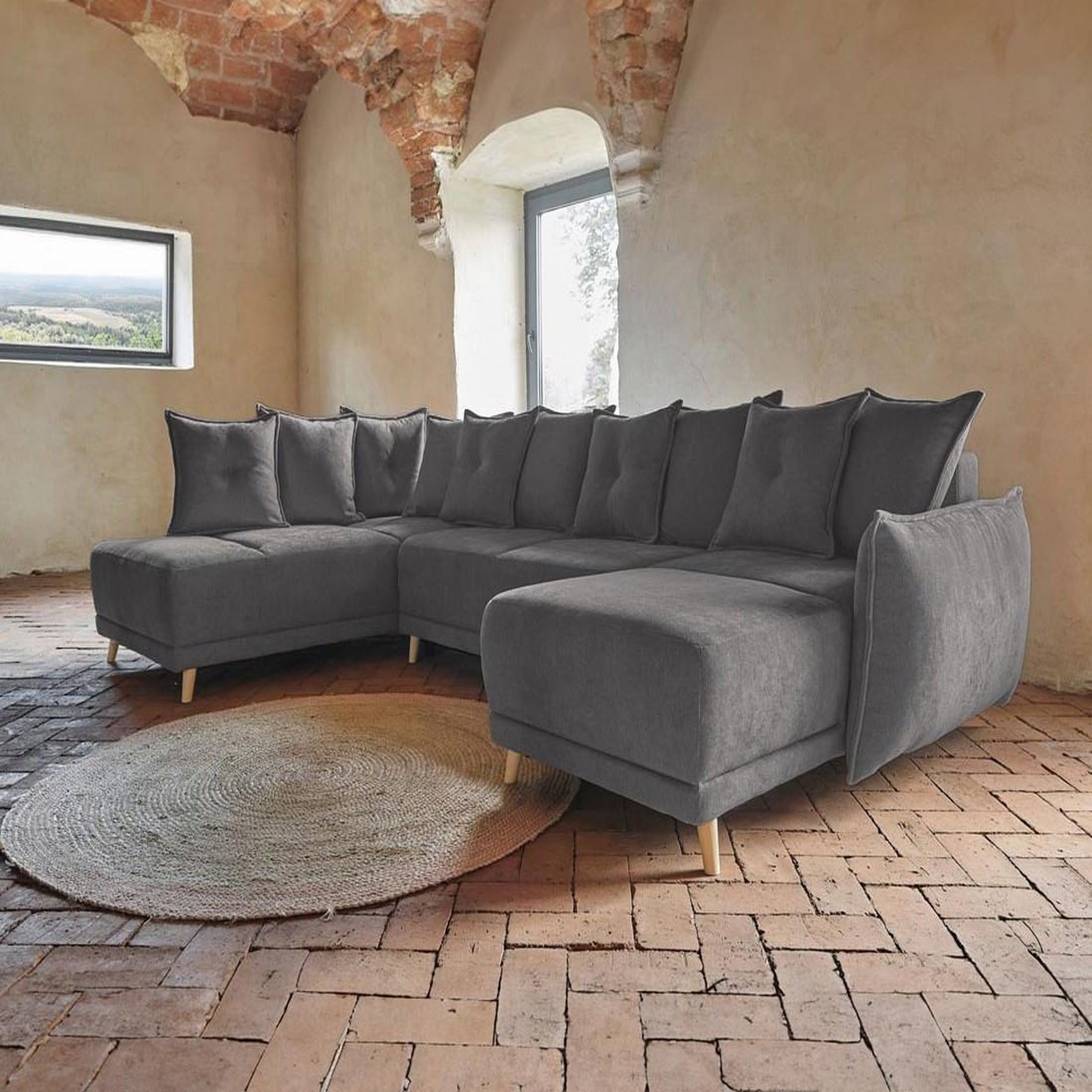 Voir la diapositive 5 : BEST MOBILIER Lena - canapé d'angle panoramique convertible - avec coffre - 7 places - gauche