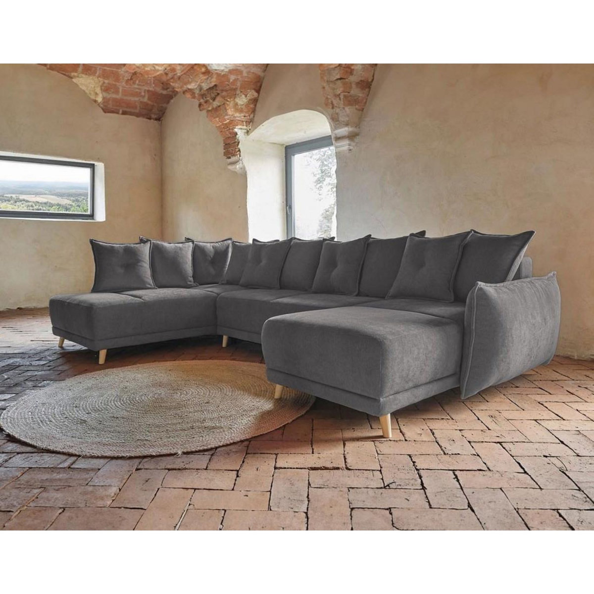 BEST MOBILIER Lena - canapé d'angle panoramique convertible - avec coffre - 7 places - gauche