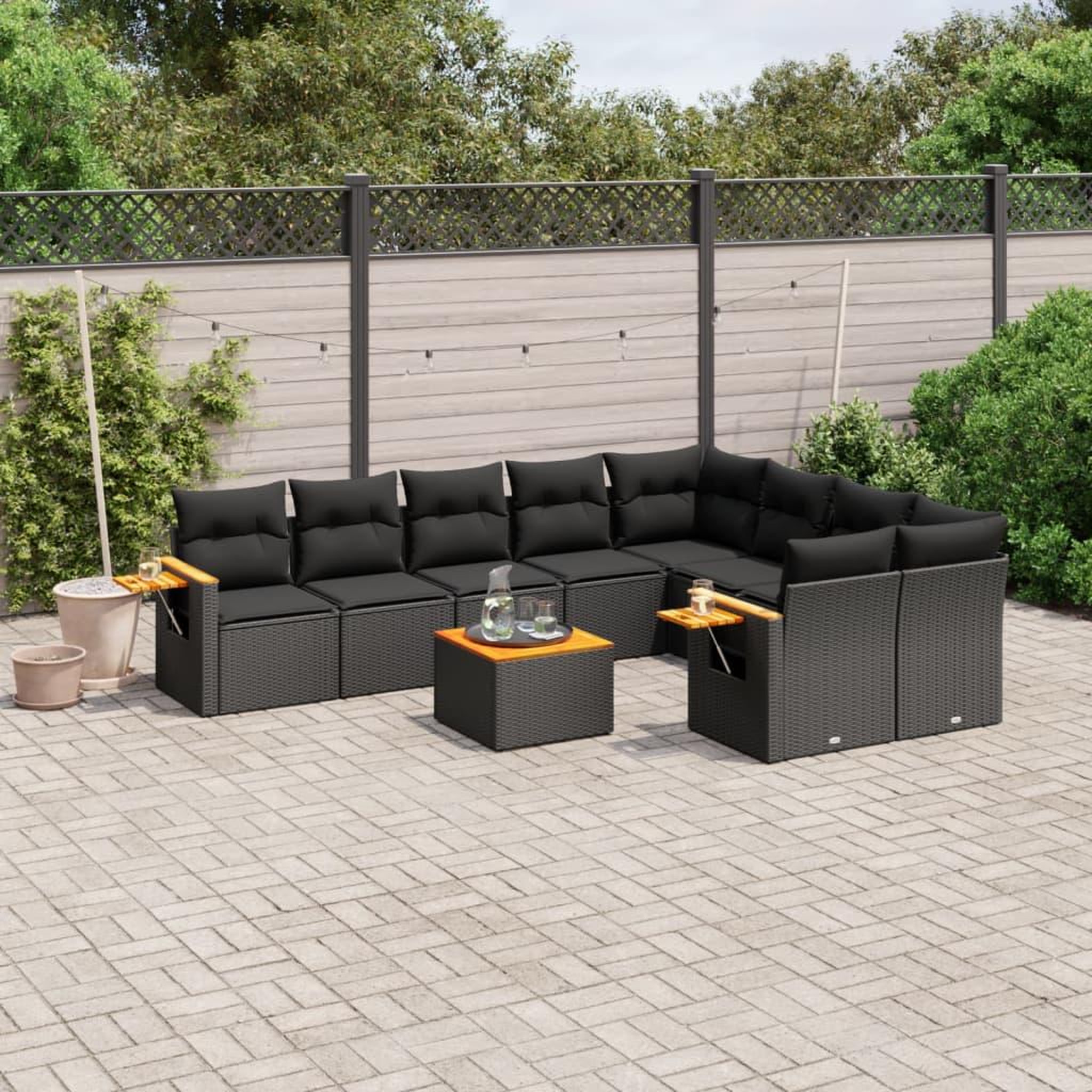 VIDAXL Salon de jardin 10 pcs avec coussins noir resine tressee