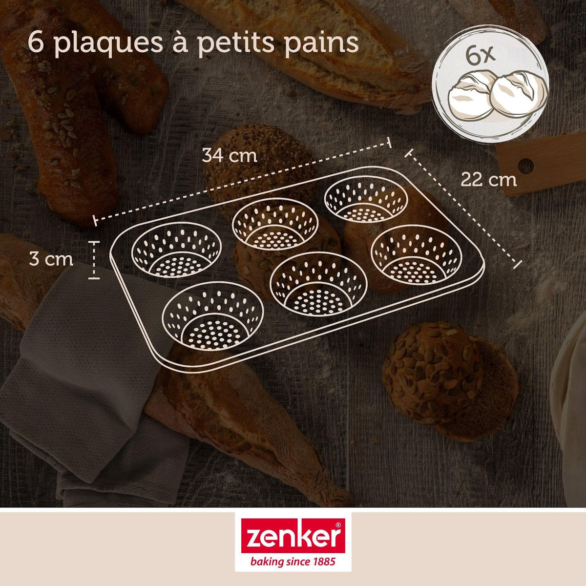 ZENKER Moule à petits pains individuels ronds 6 empreintes 33 x 22 cm Zenker Mojave Gold