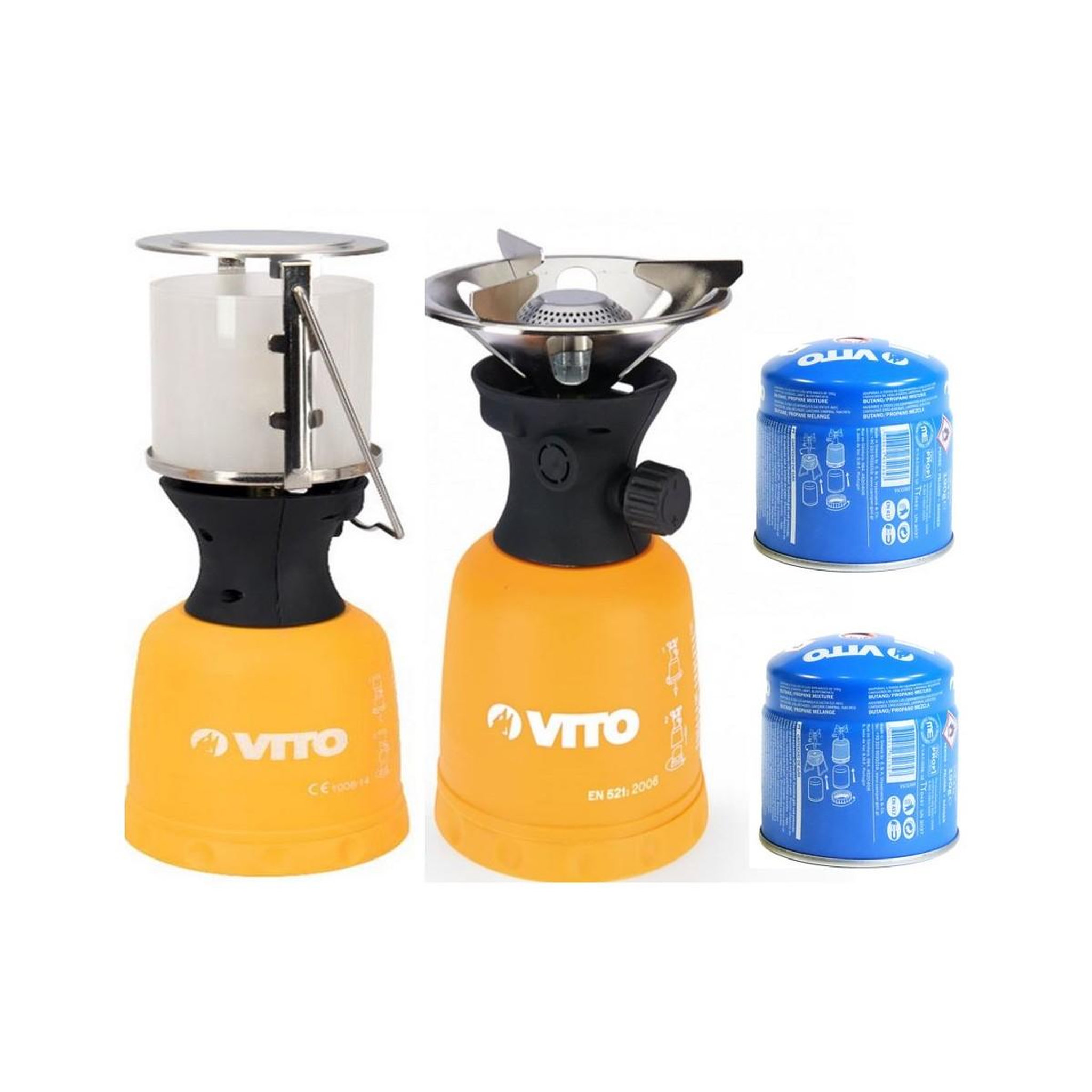 Voir la diapositive 1 : VITO Kit Camping Lampe à gaz et Réchaud gaz + 2 Cartouches gaz 190gr Perçables VITO