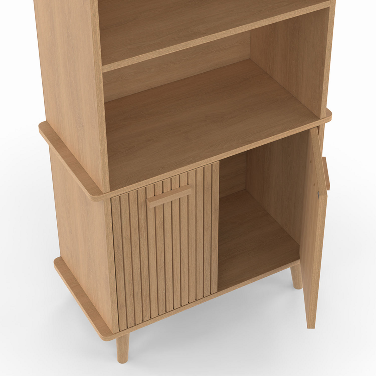 ID MARKET Etagère bibliothèque 4 niveaux avec placard JULIETTE lattes tasseau bois coloris chêne