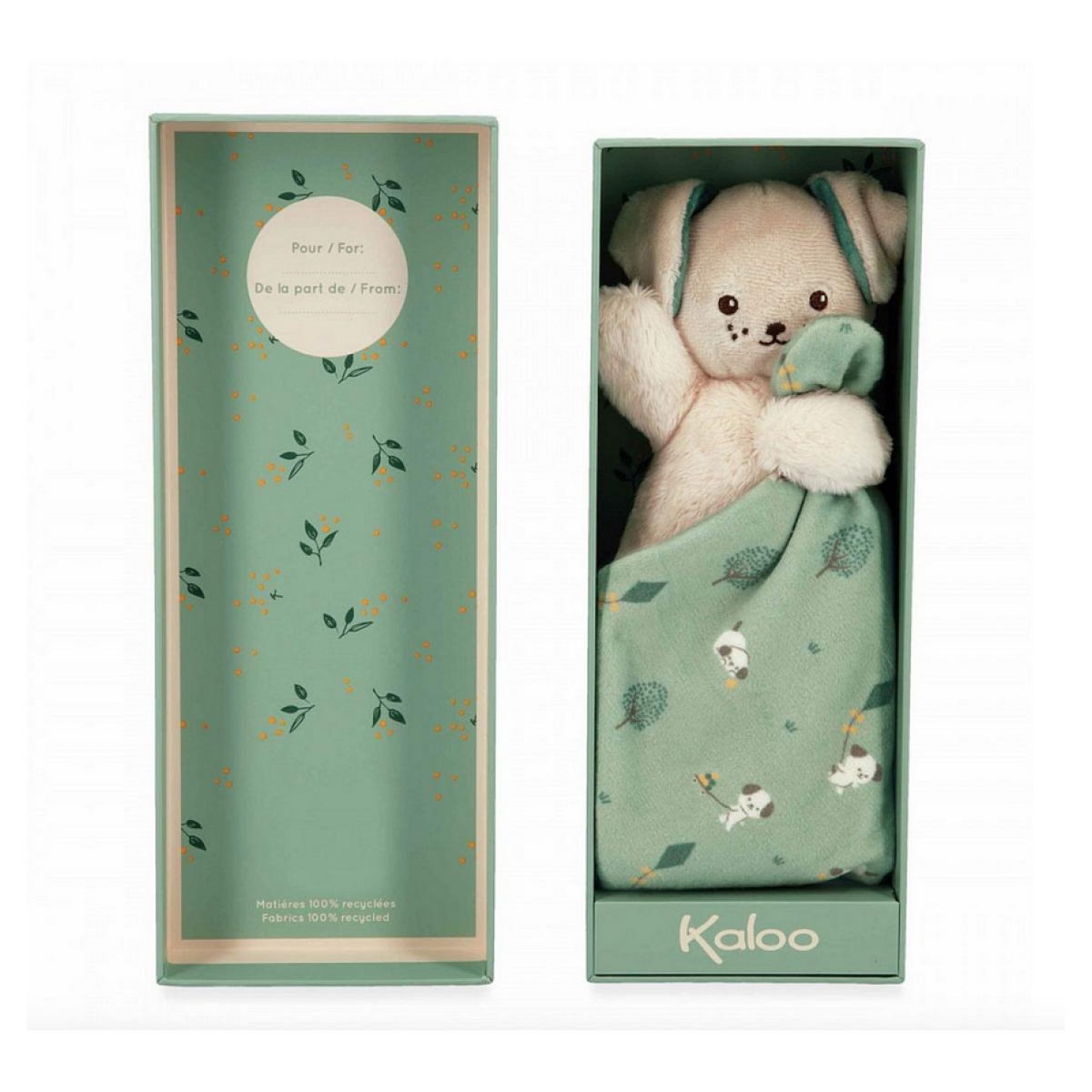 Kaloo Doudou Carre douceur Chien Vert  - 18 cm