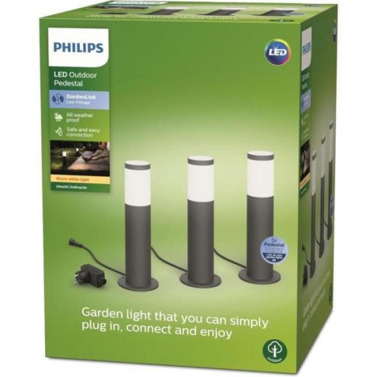 Philips Pack de 3 bornes extérieures PHILIPS Garden Link - Basse tension - 24W, IP44, 2700K - Anthracite
