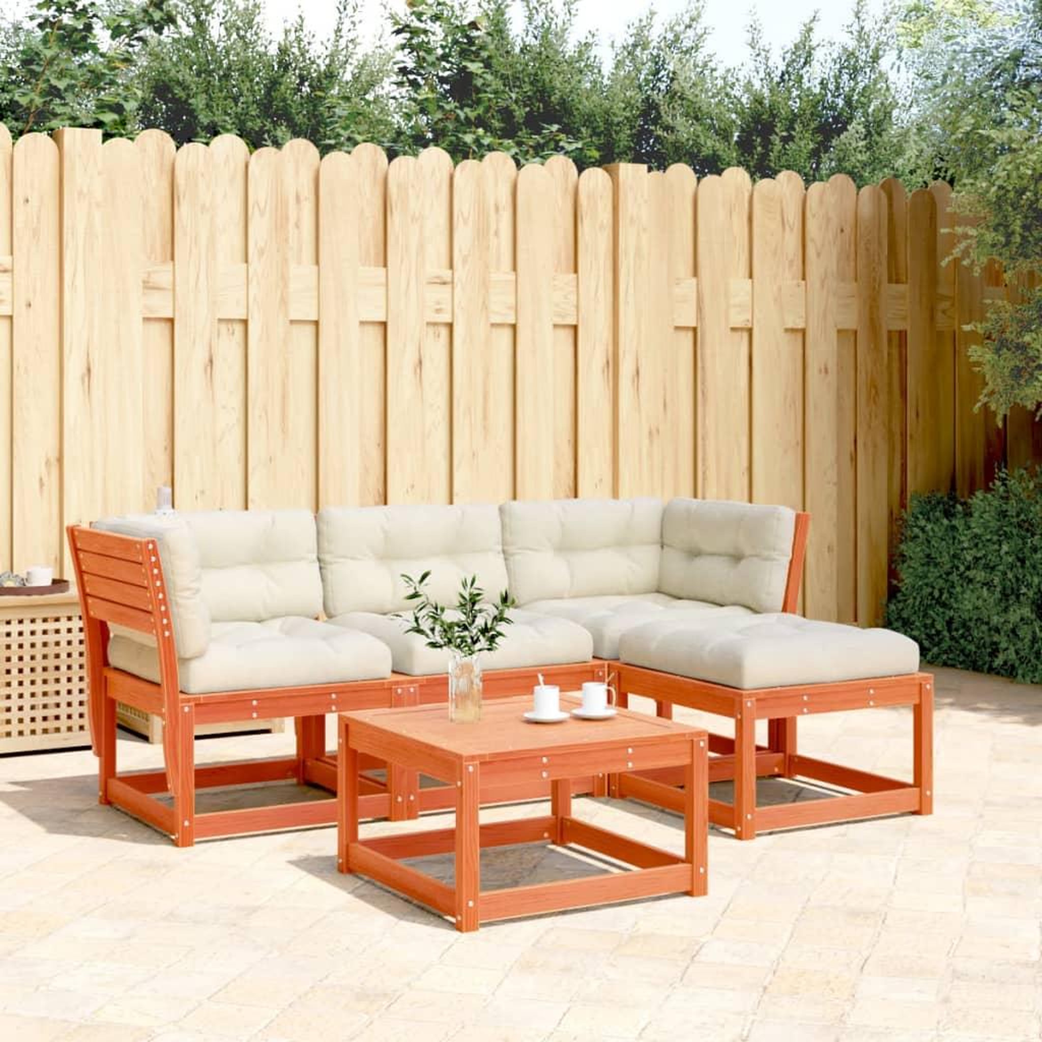 VIDAXL Salon de jardin 4 pcs avec coussins cire marron bois pin massif