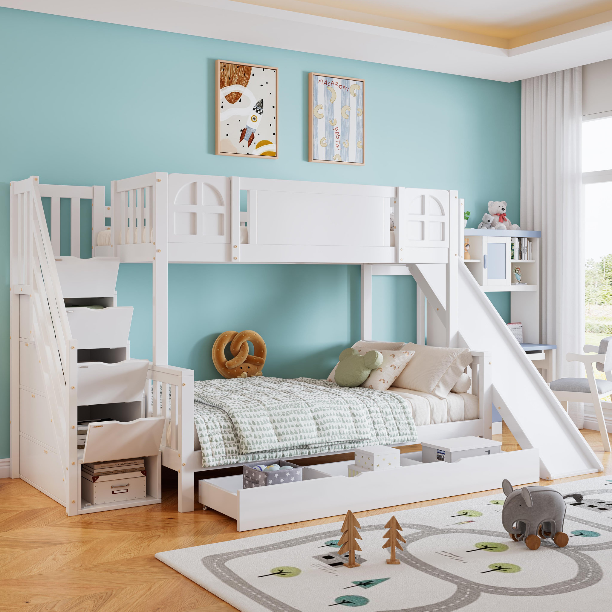 Voir la diapositive 4 : MERAX Lit superposé 90x200cm bois et mdf coloris blanc