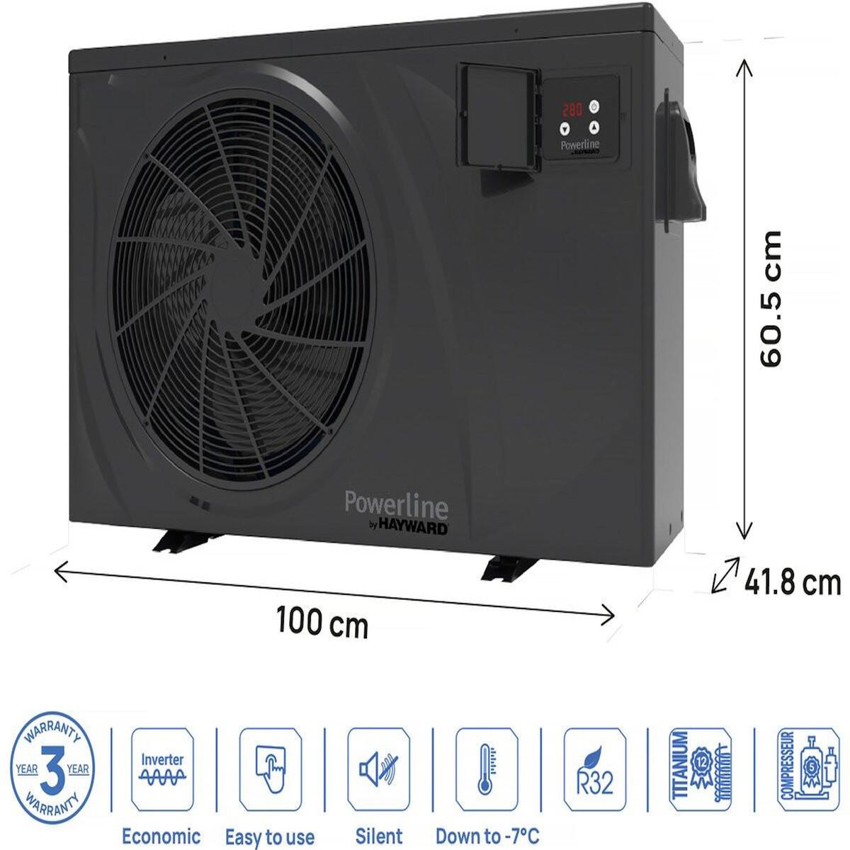 Hayward Pompe à chaleur pour piscine 6 kw/h inverter  PowerLine by Hayward  - Noir