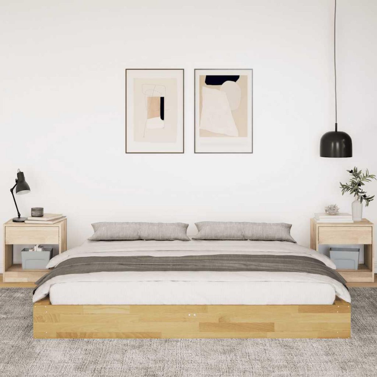 VIDAXL Cadre de lit sans matelas 200 x 200 cm en bois massif de chene