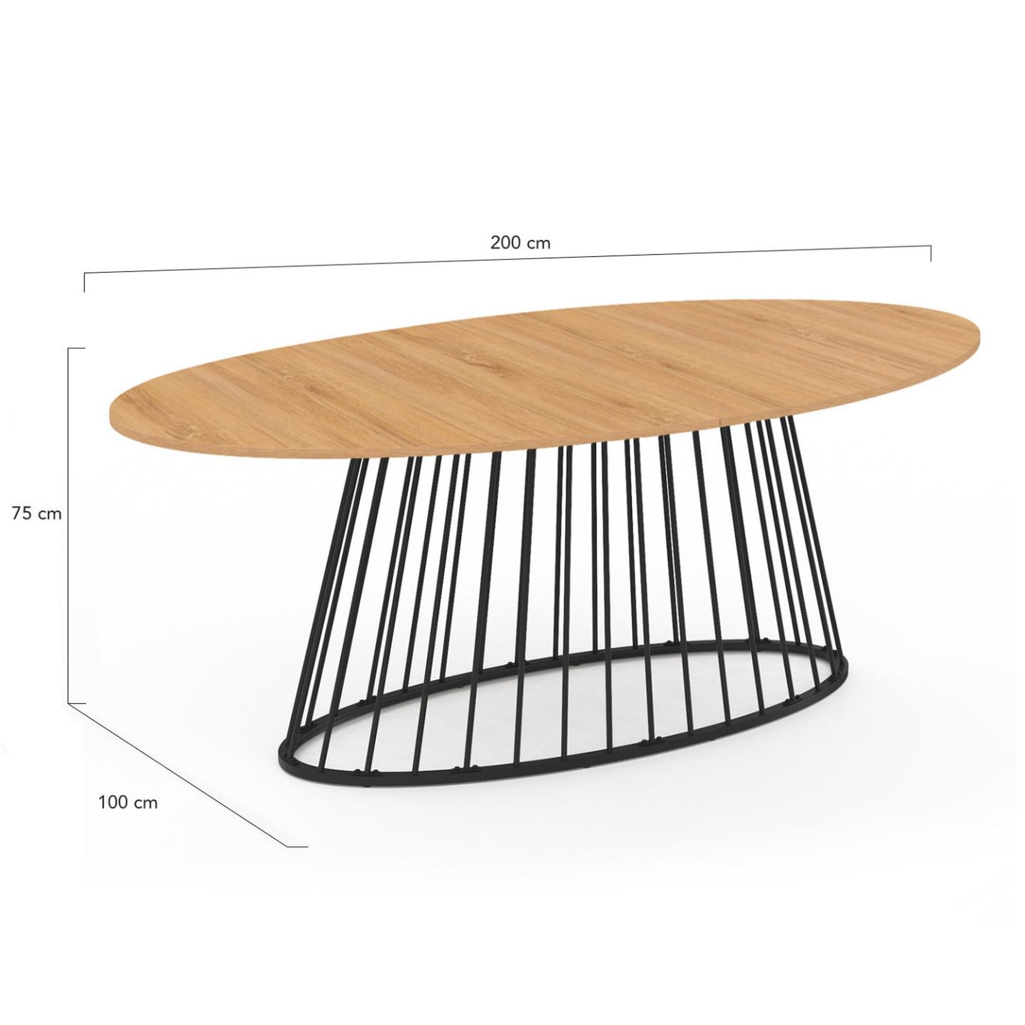 Voir la diapositive 4 : ID MARKET Table à manger ovale yuna 10 personnes plateau bois et pied filaire en métal noir 200 cm