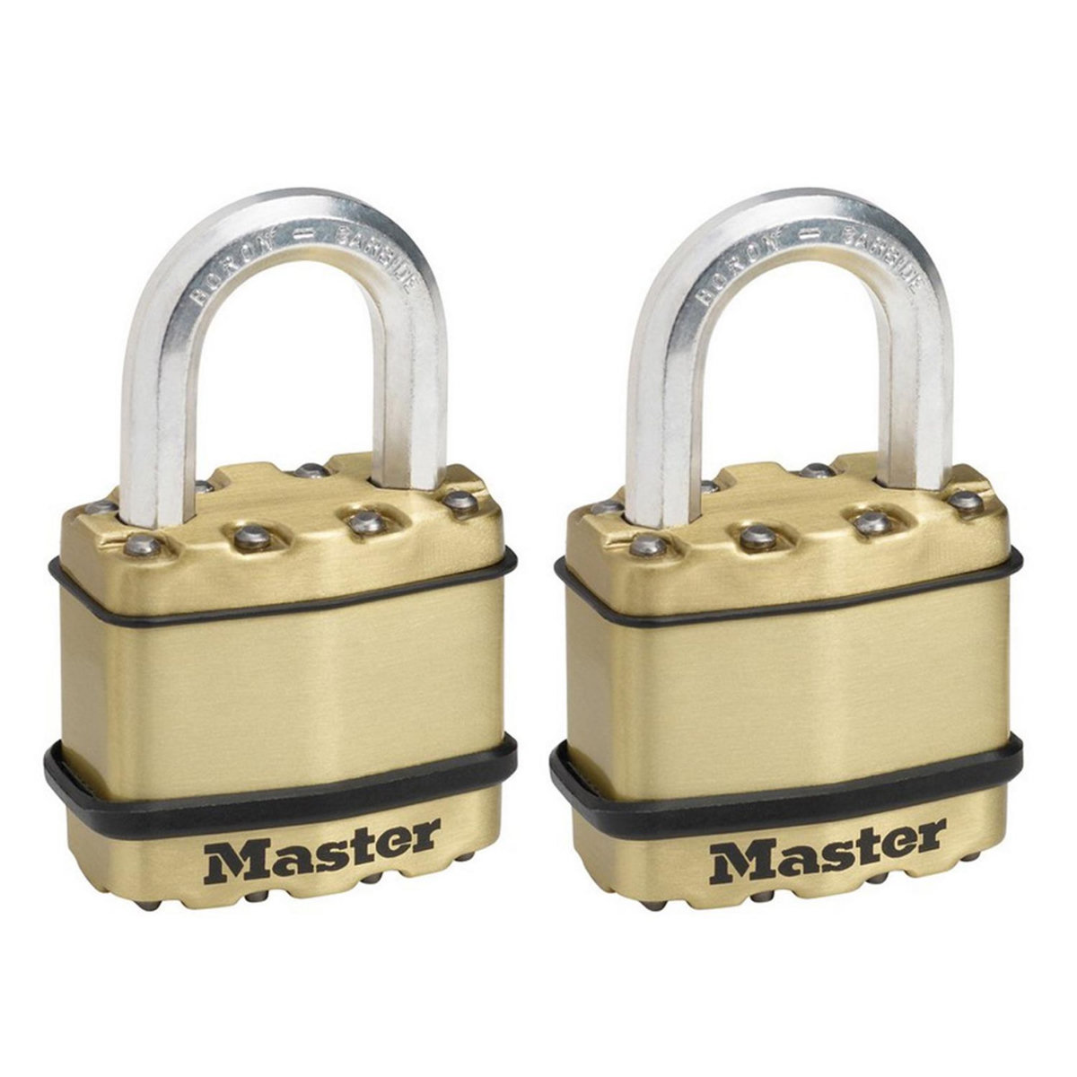 Master lock Cadenas Haute Sécurité [A Clé] [Acier Laminé + Finition Laiton] [Extérieur] [Pack de 2] M1BEURT