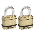 Master lock Cadenas Haute Sécurité [A Clé] [Acier Laminé + Finition Laiton] [Extérieur] [Pack de 2] M1BEURT