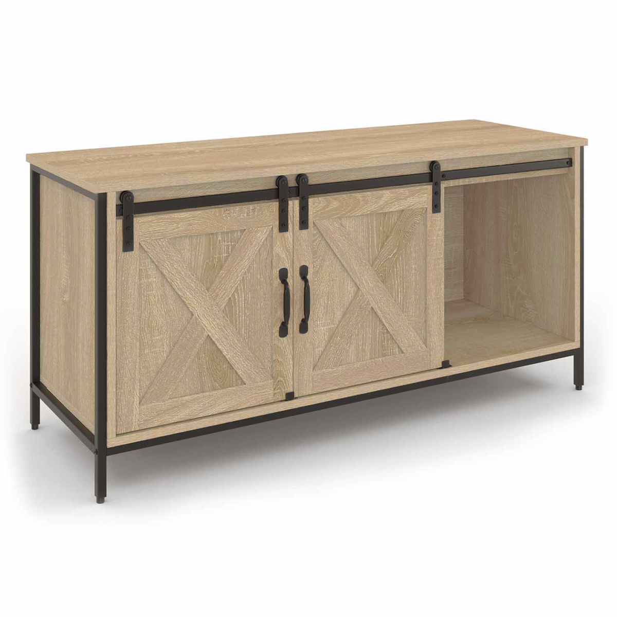 ID MARKET Meuble TV 113 cm QUEBEC 2 portes granges coulissantes design industriel
