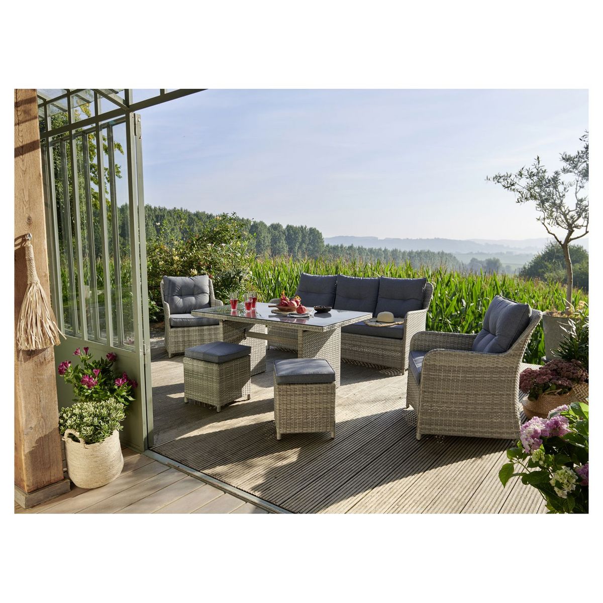 GARDENSTAR Salon bas de jardin 6 personnes en résine tressé
