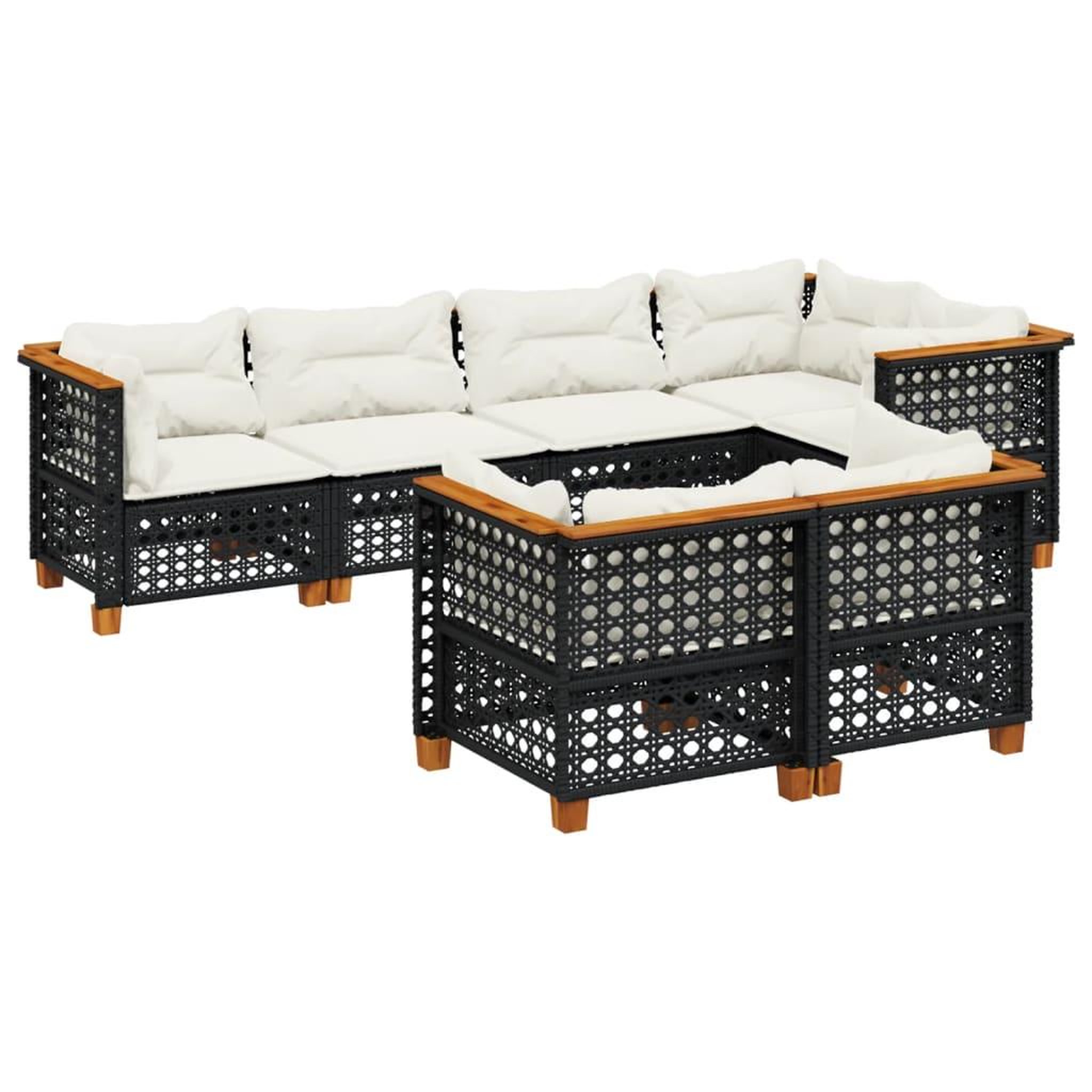 Voir la diapositive 2 : VIDAXL Salon de jardin 7 pcs avec coussins noir resine tressee