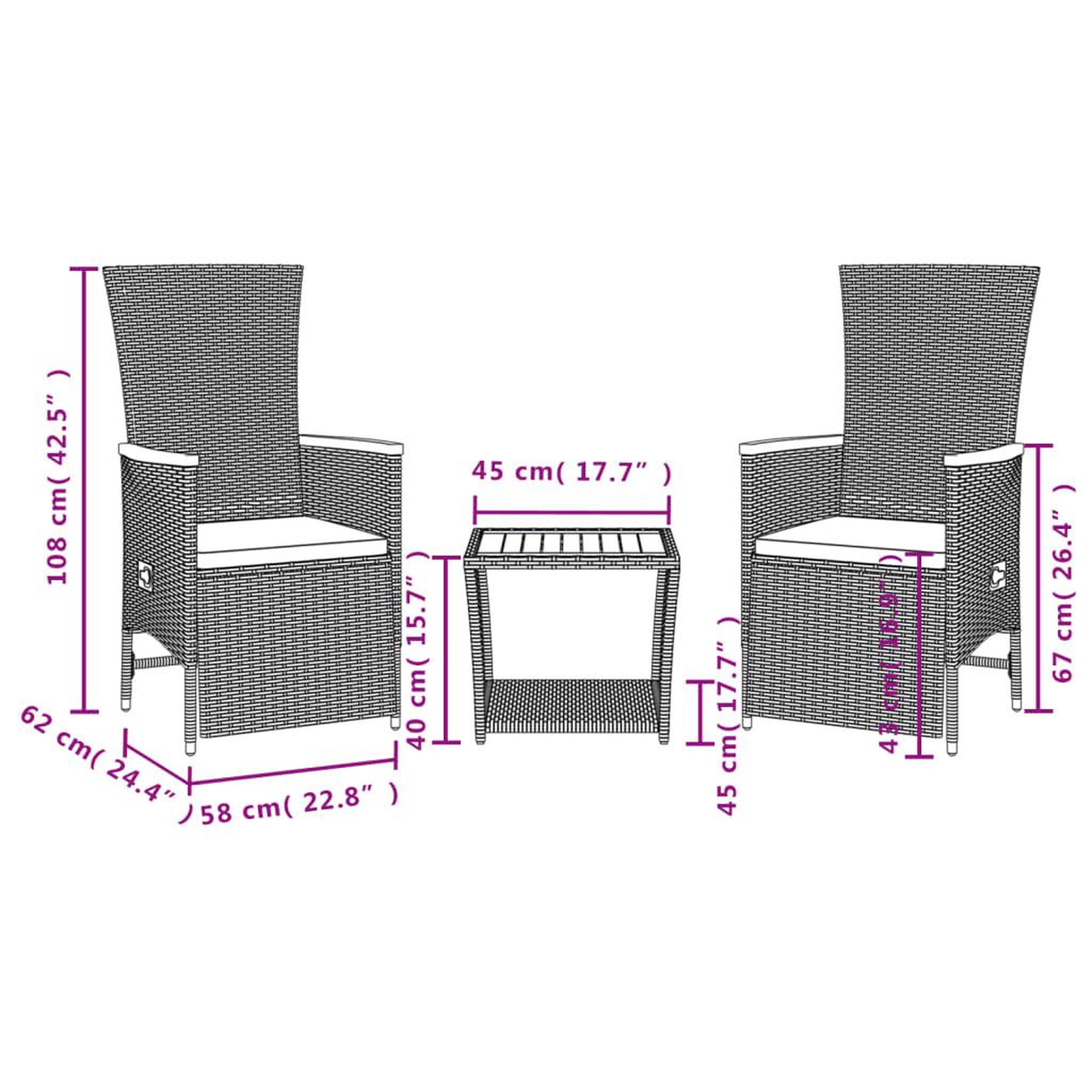 Voir la diapositive 6 : VIDAXL Ensemble a manger de jardin avec coussins 3 pcs Noir