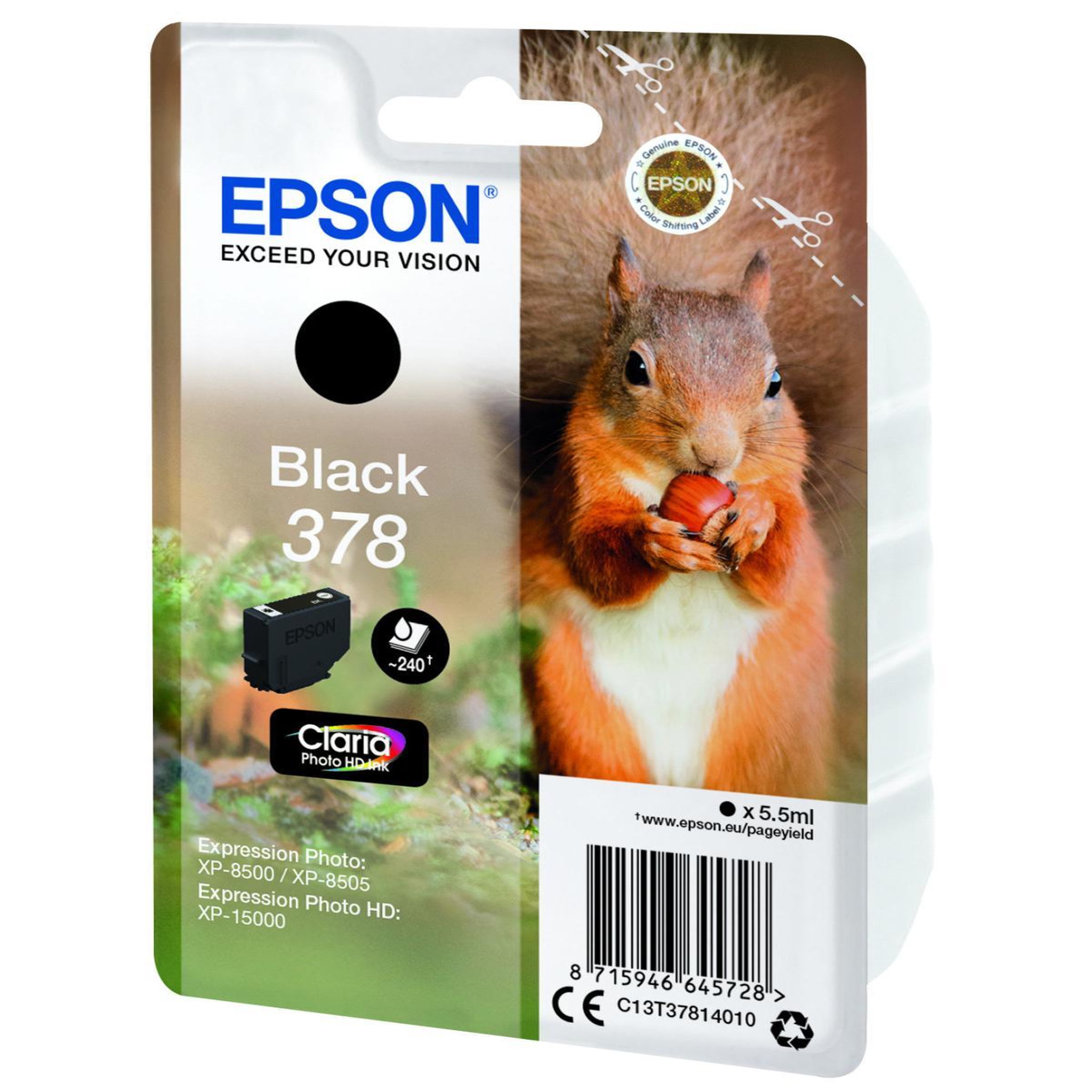 Voir la diapositive 3 : Epson Cartouche d'encre Originale 378 Noire Série Écureuil - C13T37814010
