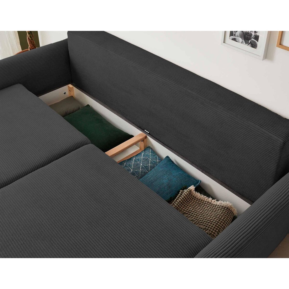 LISA DESIGN Dan - canapé 3 places - convertible avec coffre - en velours côtelé